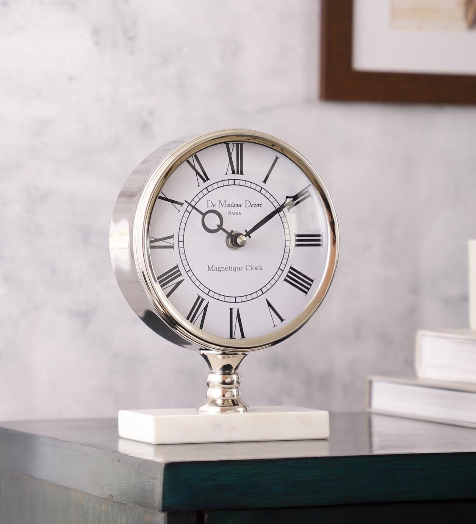 Seraphic Marble Timepiece In Silver Clock