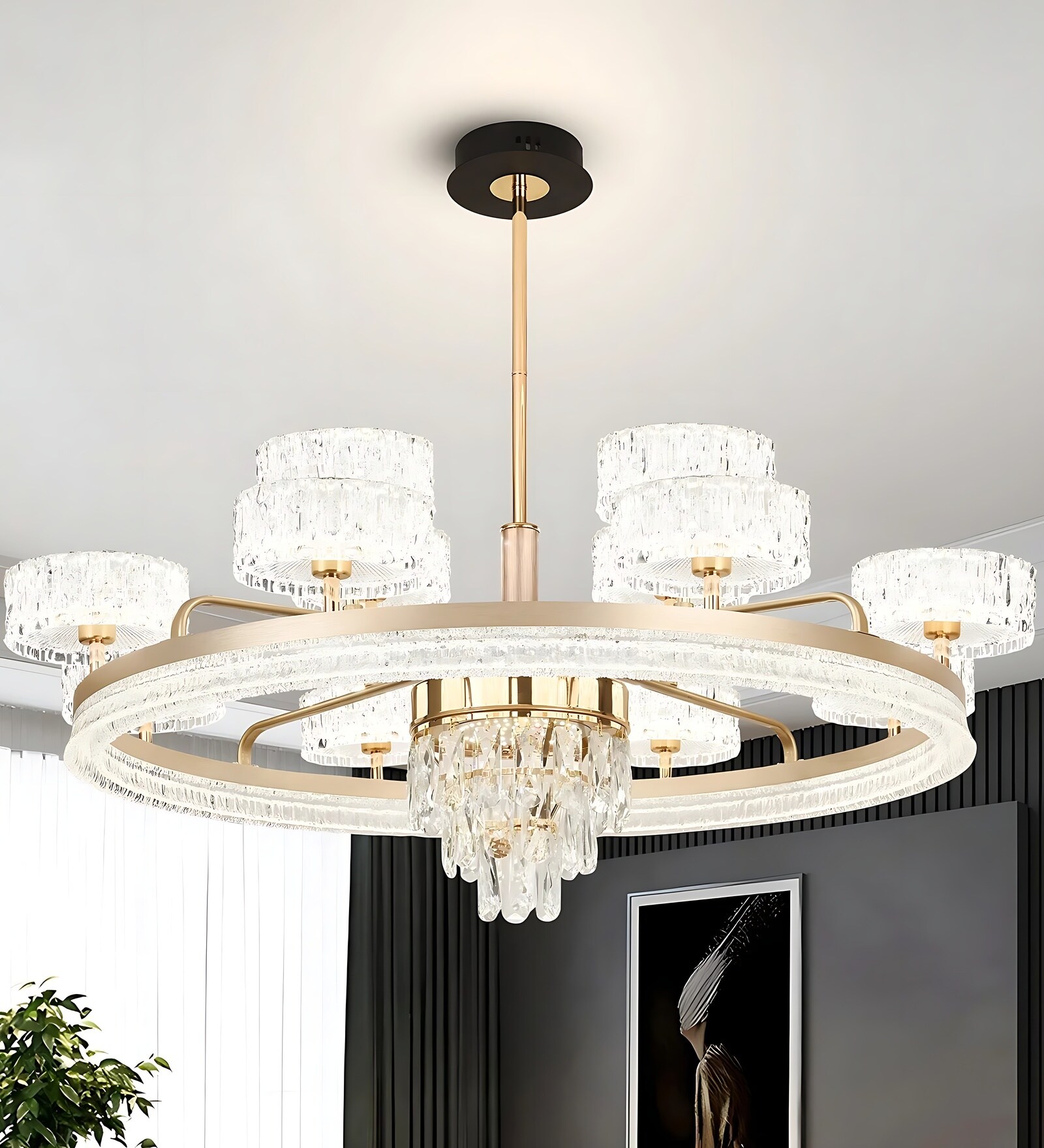 Seraphina Smart Voice LED Chandelier Light | Premium Modern Ceiling Fixture with Voice Control | Luxurious Ambient Lighting for Home Interiors