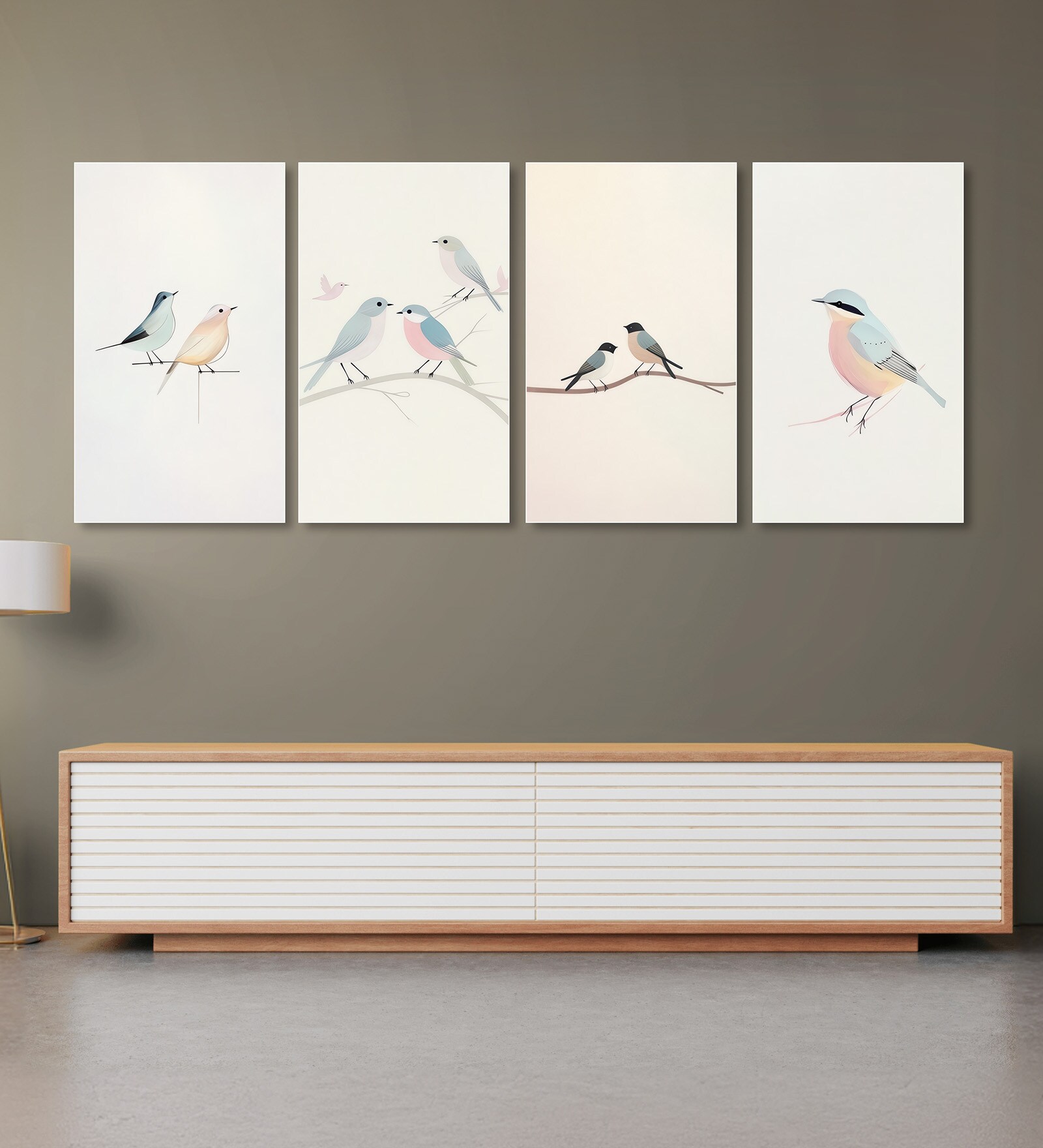 Bird Art Set of 4 Canvas Wall Painting Stretch Canvas Frame