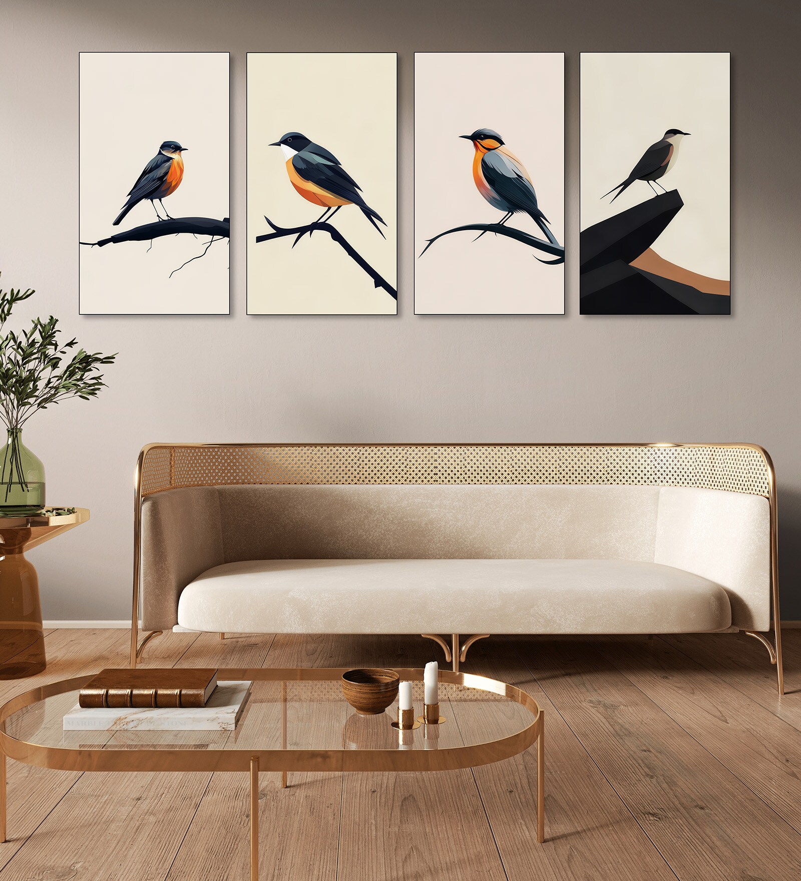 Bird Wall Art Collection Set of 4 Canvas Wall Painting Black Frame