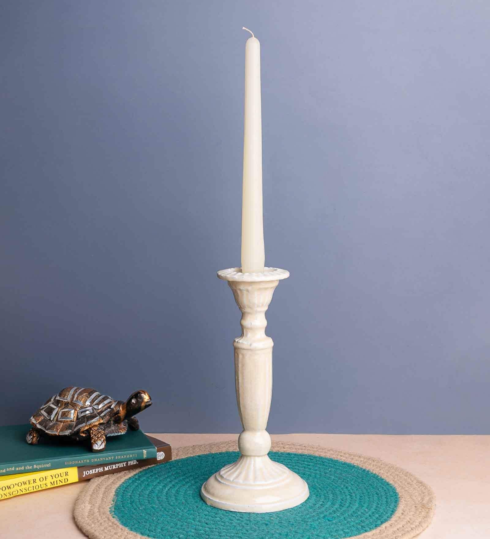 Serene Glow Off White Metal Candle Stand