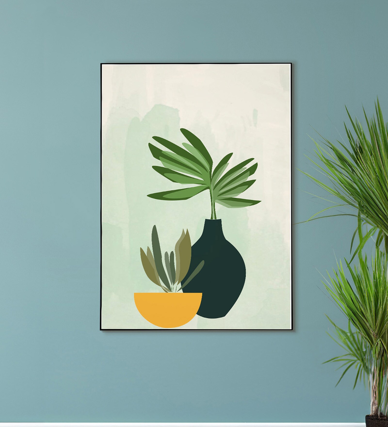 Serene Green Plant Bowl Canvas Wall Art Print