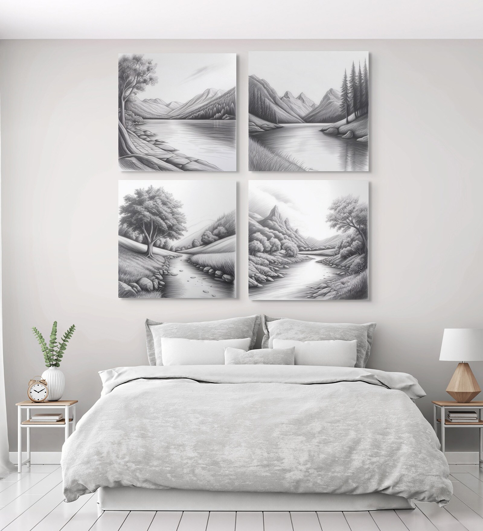 Tree Art Set of 4 Canvas Printed Wall Painting Stretch Canvas Frame