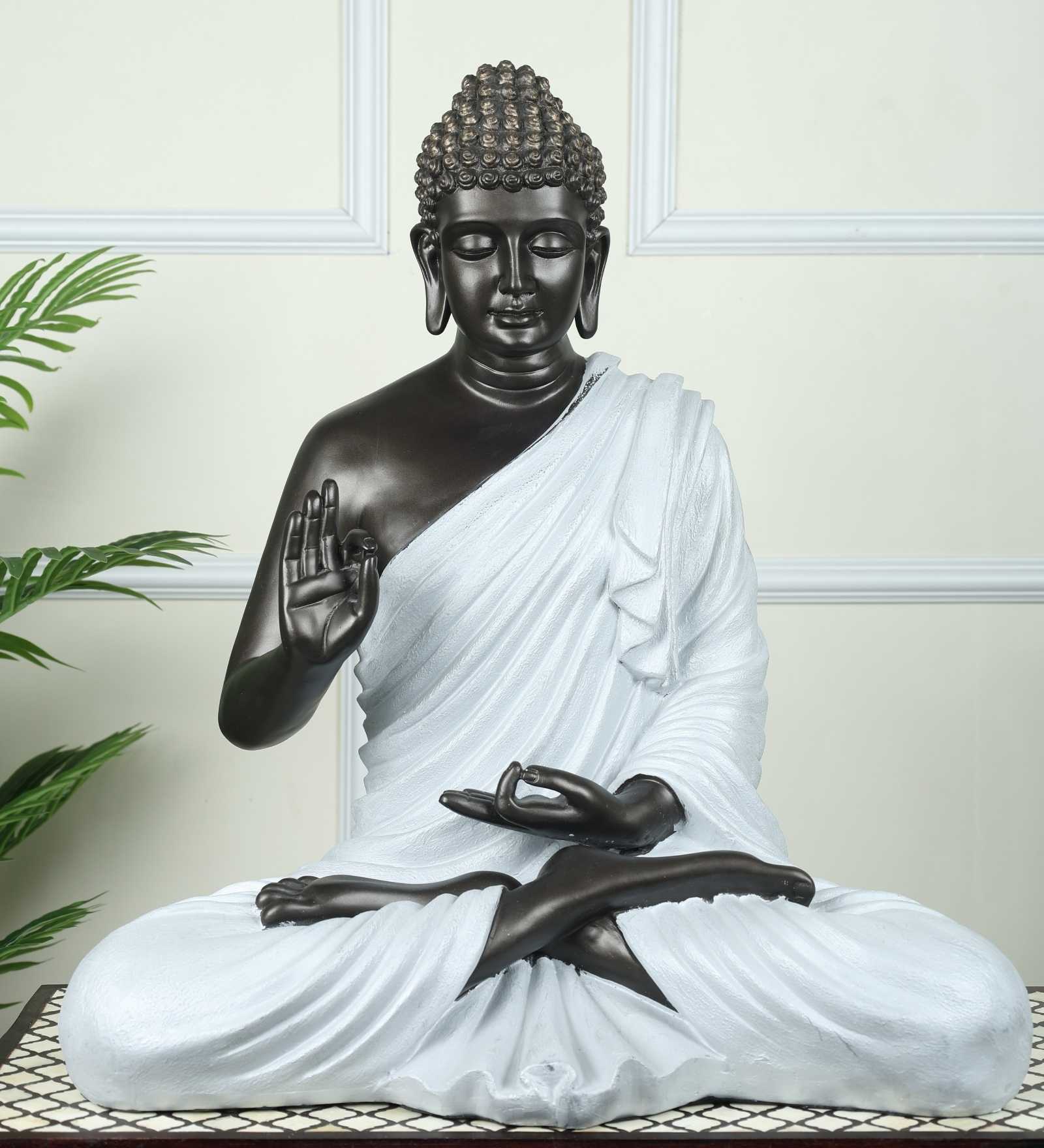 Serene Seated Black & White Buddha Statue Elegant Decorative Idol Serene Seated Black & White Buddha Statue Elegant Decorative Idol