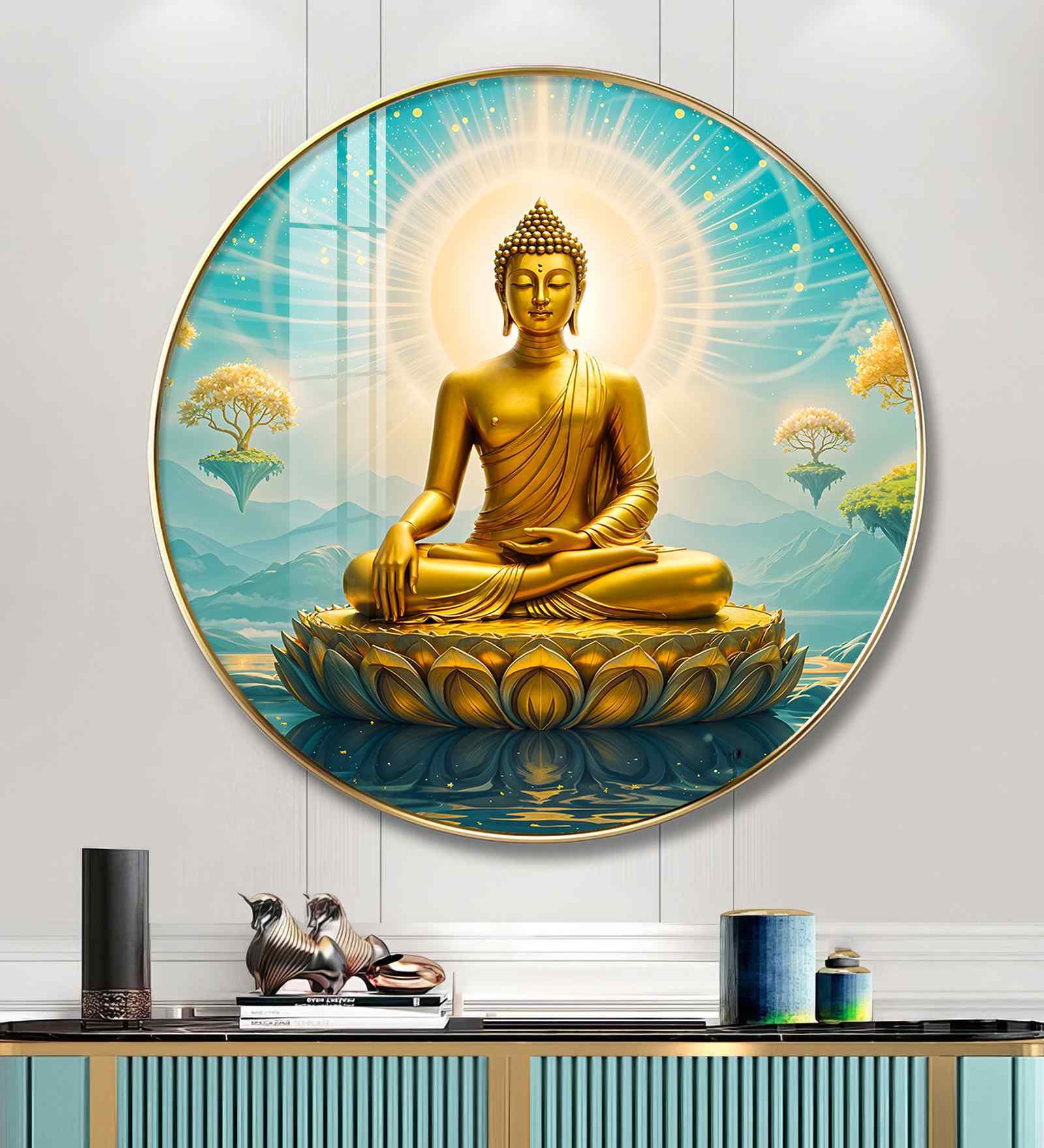 Serene Sunlit Buddha Acrylic Round Wall Art