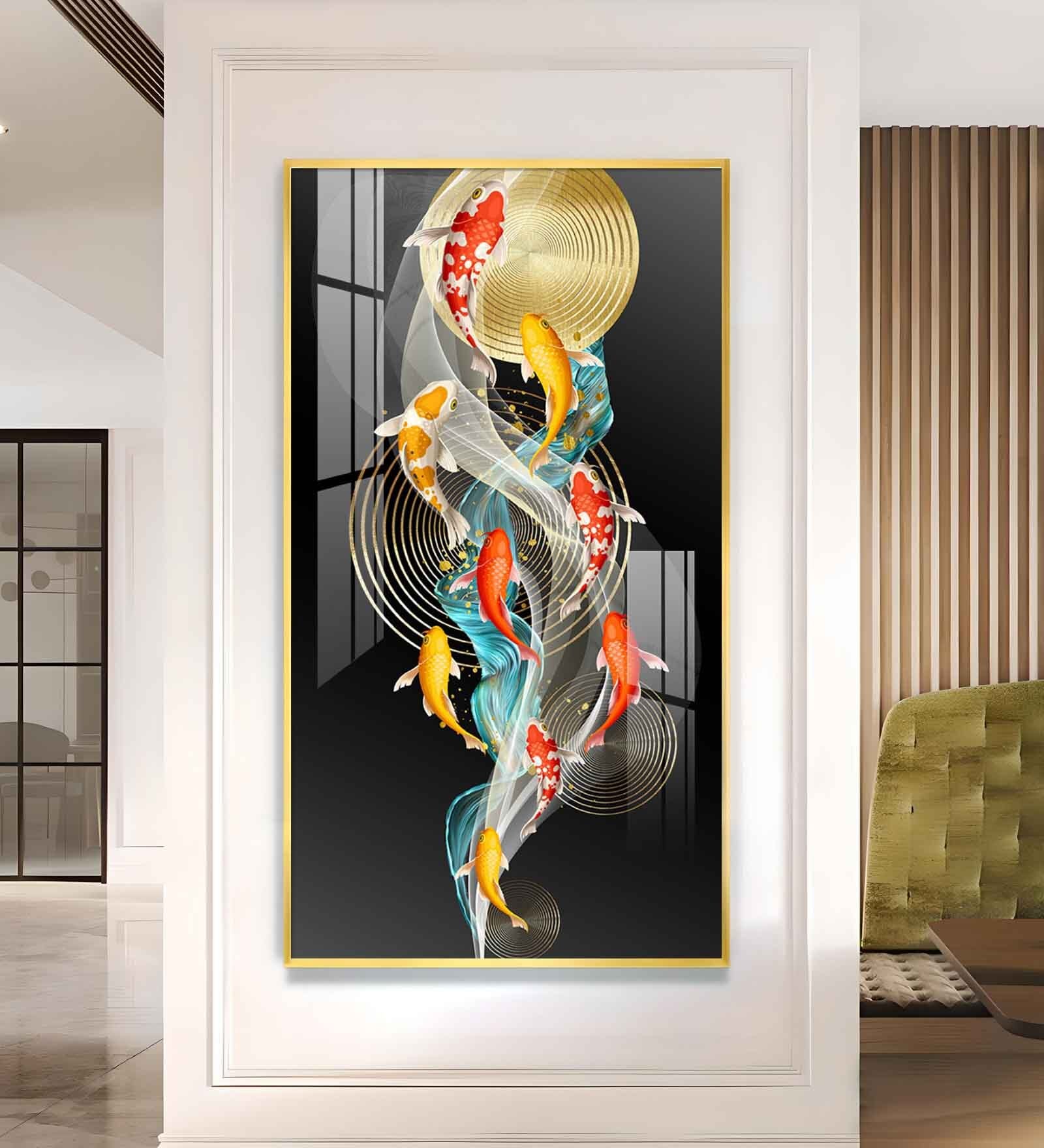 Serene Swimmers Glass Finish Vertical Wall Art