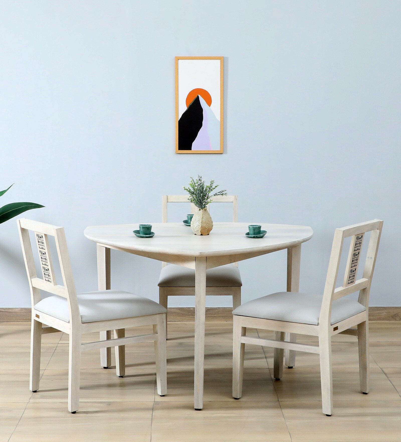 Serengeti Mango Wood 3 Seater Dining Set In White Wash Finish