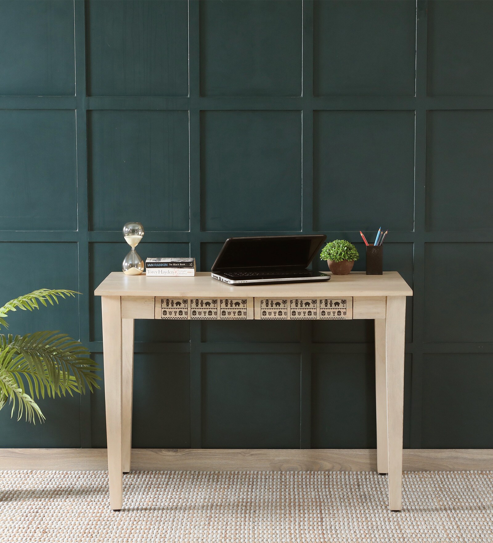 Serengeti Mango Wood Writing Table In White Wash Finish