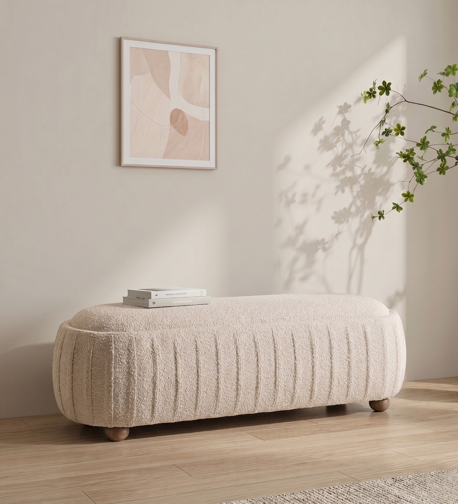 Serenique Ribbed Bench In Ivory Colour