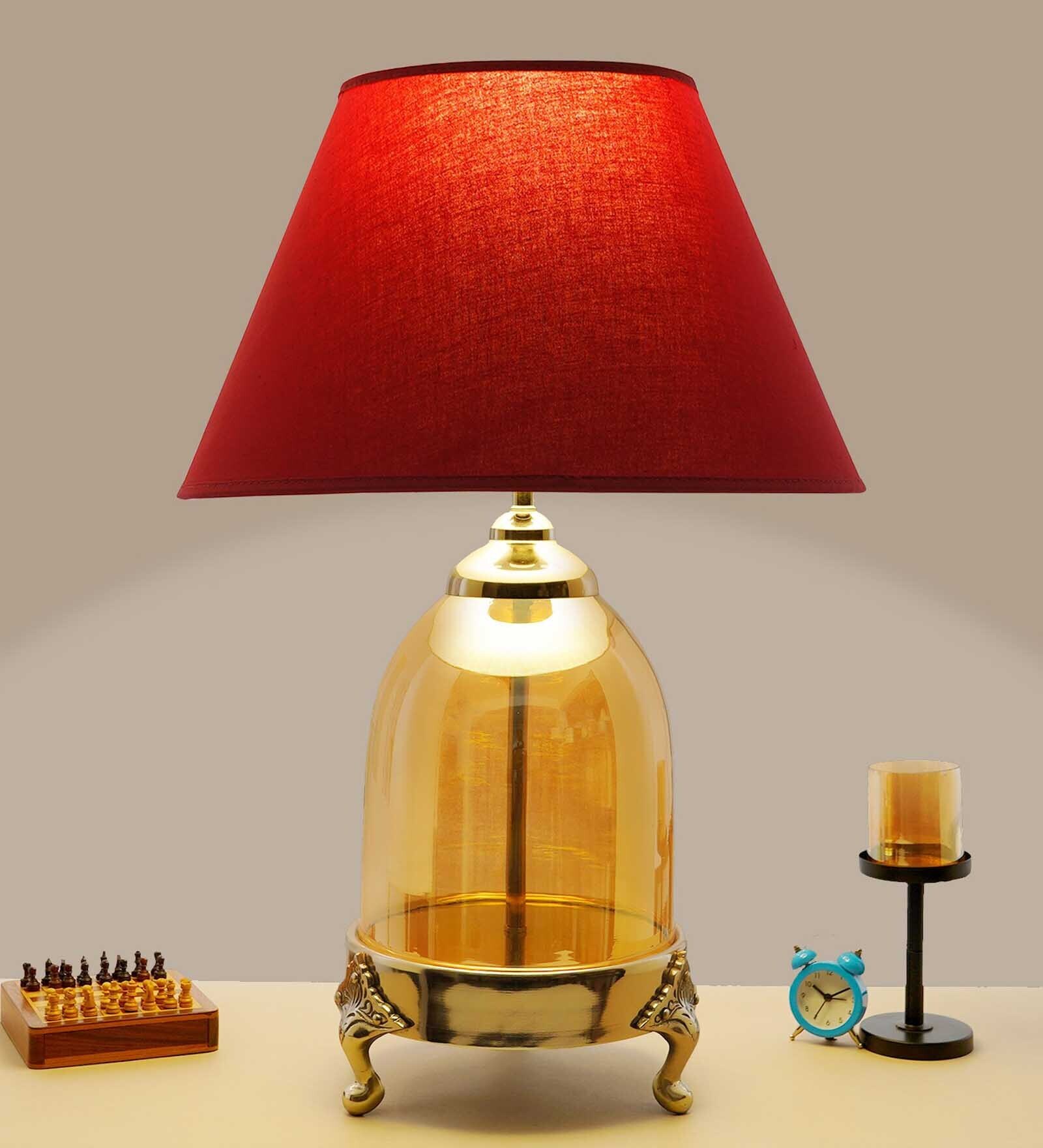 Serenity Red Shade Table Lamp With Cotton Fabric Base