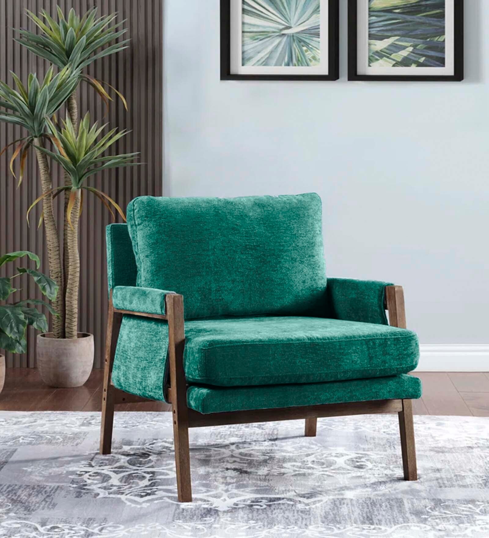 Serenity Boucle Fabric Arm Chair in Green Colour