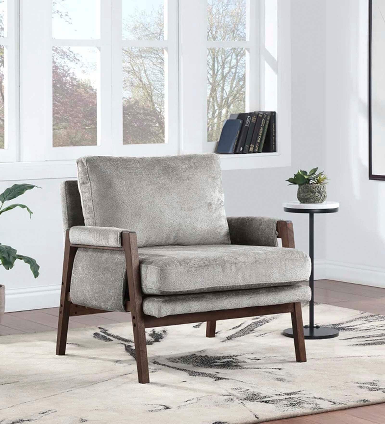 Serenity Boucle Fabric Arm Chair in Grey Colour