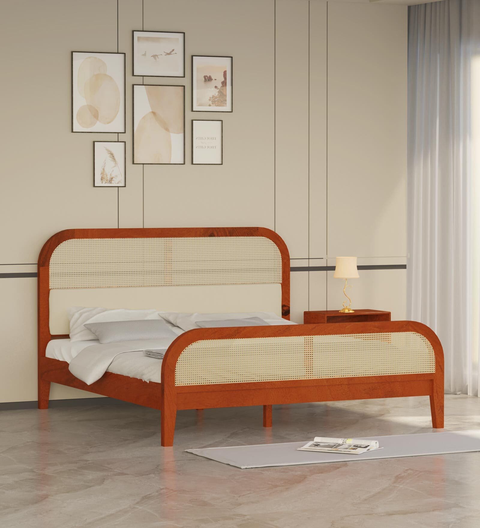 Sereno Solid Wood Queen Size bed In Maharani Finish