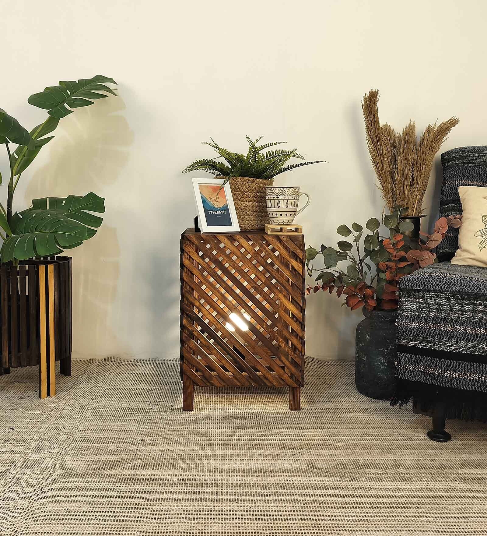 Serge Wooden Shelf Floor Lamp with Wooden Shade & Brown Base