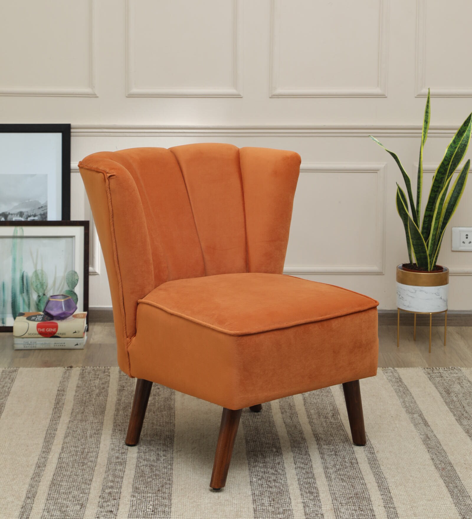 Sergio Velvet Slipper Chair In Rust Colour