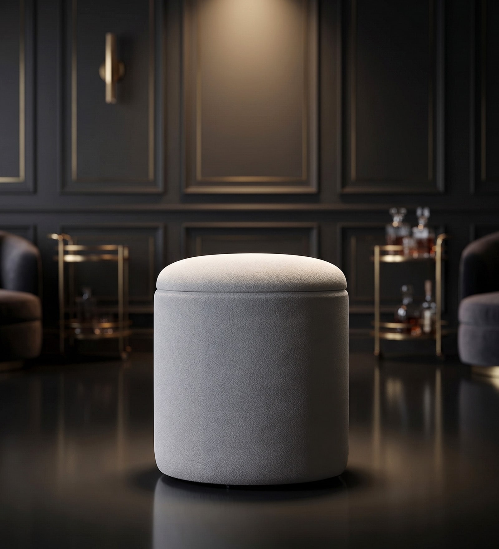 Serica Storage Velvet Pouffe In Grey Colour