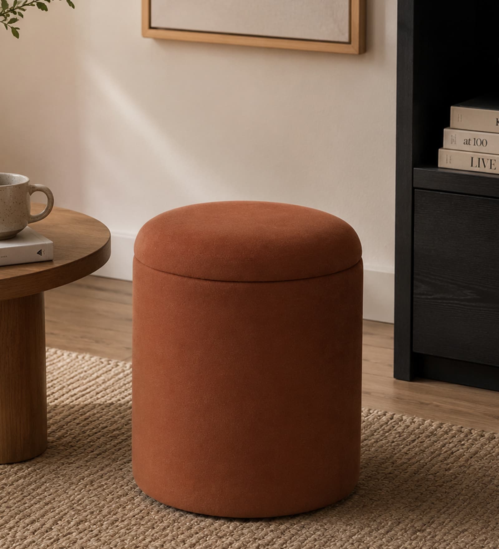 Serica Storage Velvet Pouffe In Rust Colour