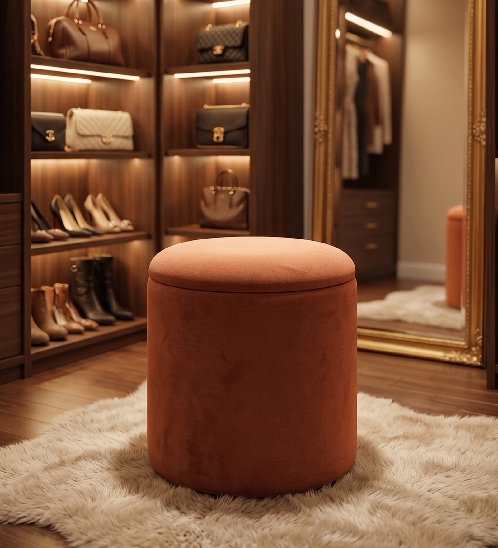 Serica Storage Velvet Pouffe In Rust Colour