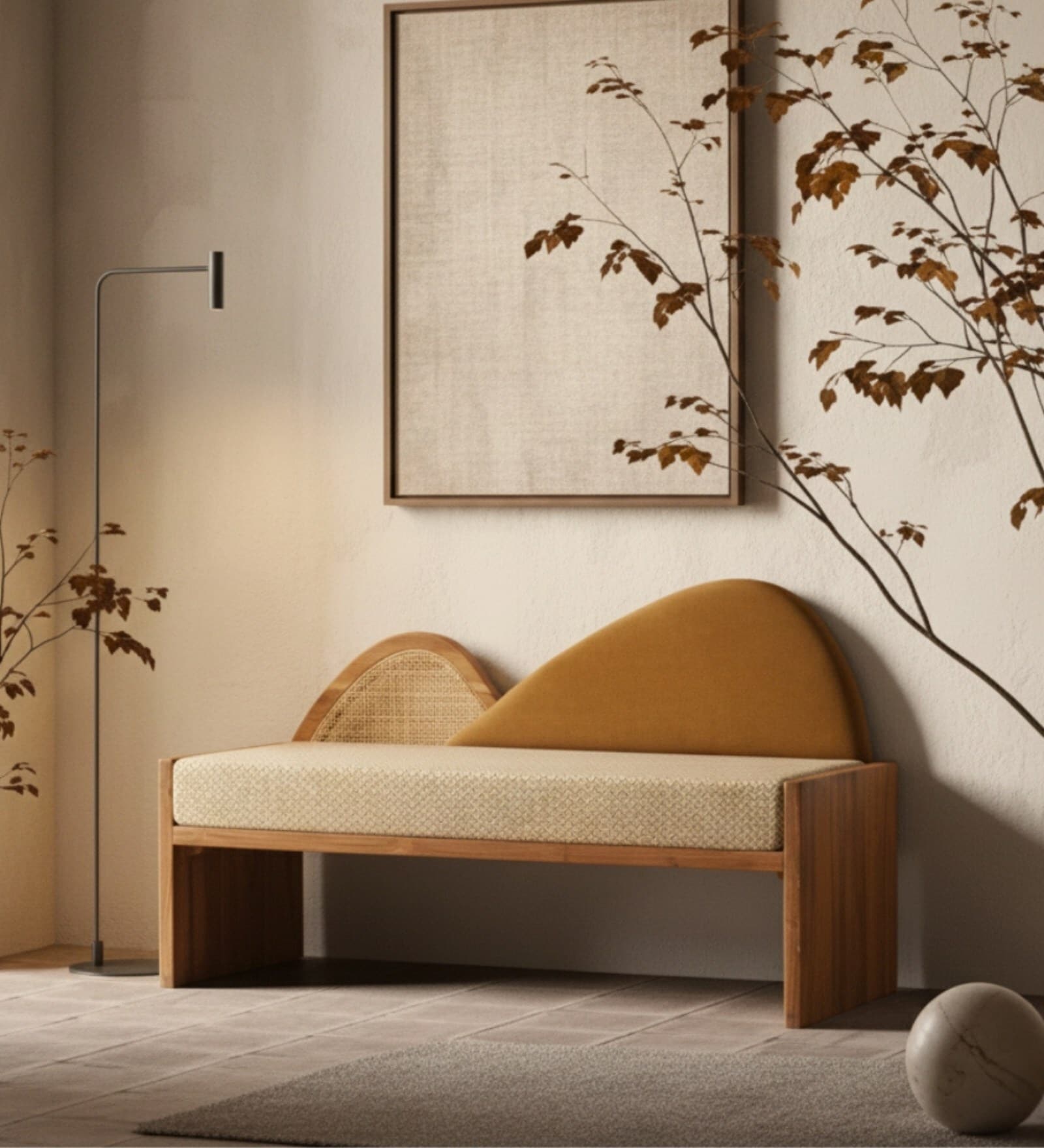 Serir Fabric Bench In Mustard Colour Serir Fabric Bench In Mustard Colour