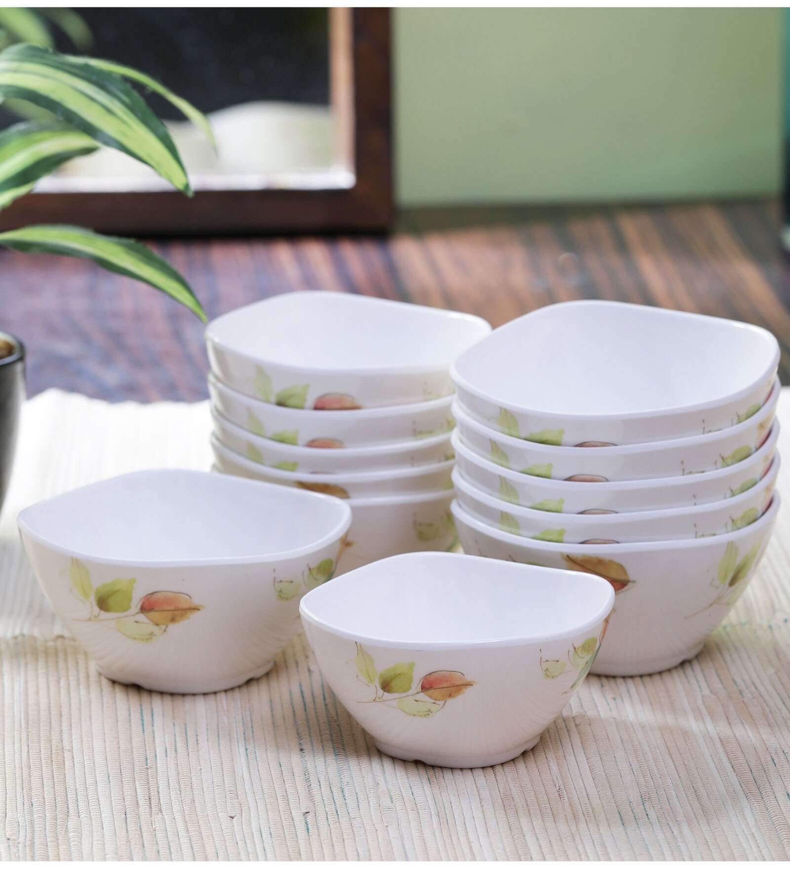 Buy Servewell Bay Leaves Square Round Katori & Vegetable Bowls Set of