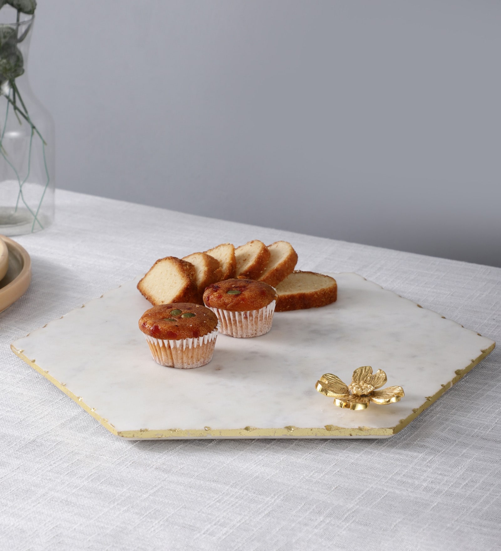Serving  Platter With Brass Flower  Embedded