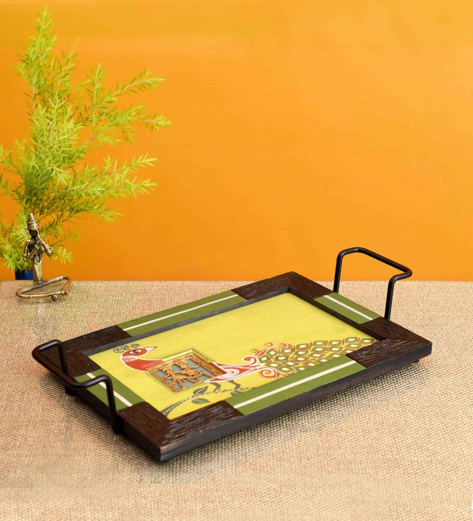 Madhubani Art  Natural  Wood (Set of 2) Serving Trays
