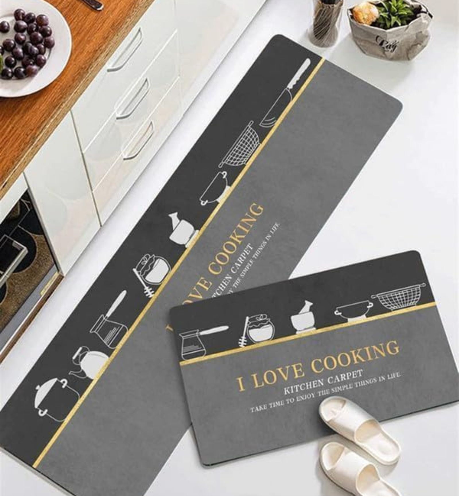 I Love Cooking Non-Slip Kitchen Mat Cushioned Anti-Skid Floor Mats Set of 2