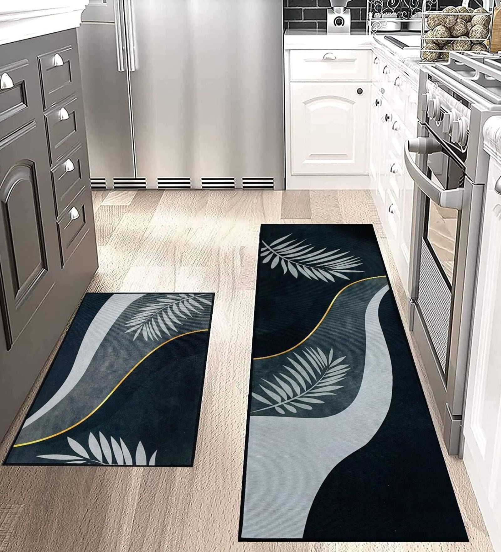 Floral  Non-Slip Kitchen Mat Cushioned Anti-Skid Floor Mats Set of 2