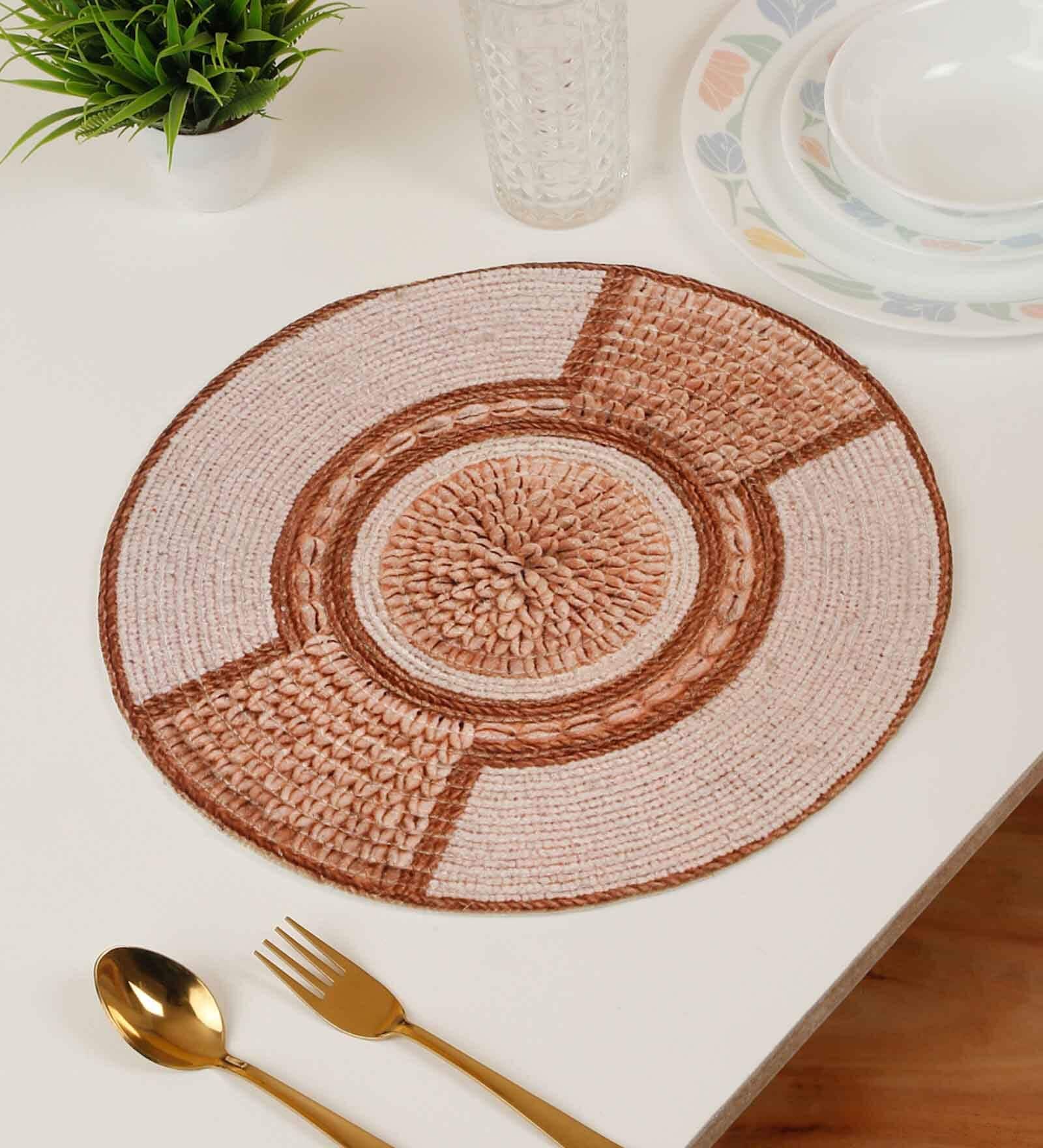 Set of 1 Jute Material Geometric Reversible Table Runner