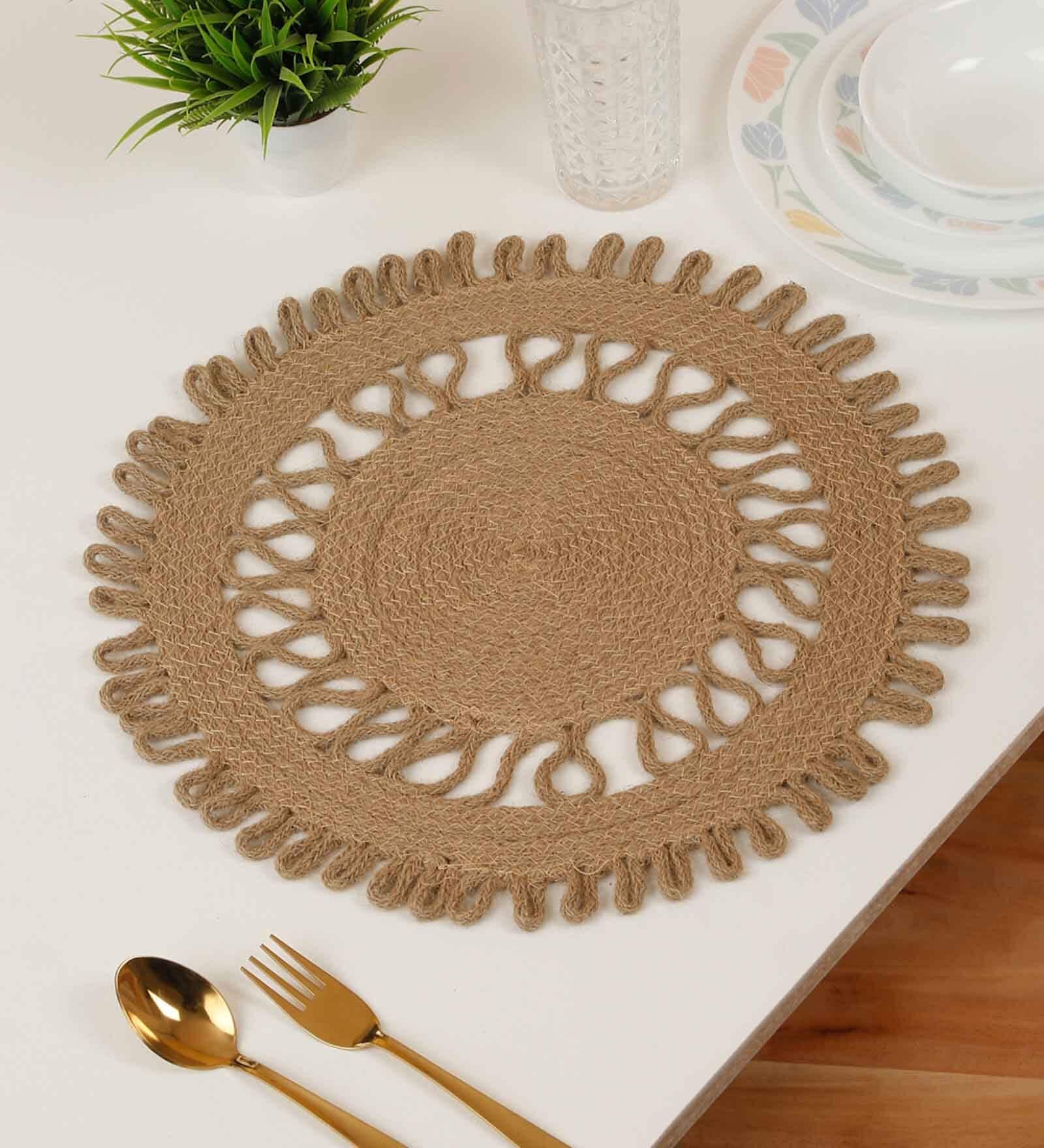 Set of 1 Jute Material Geometric Reversible Table Runner