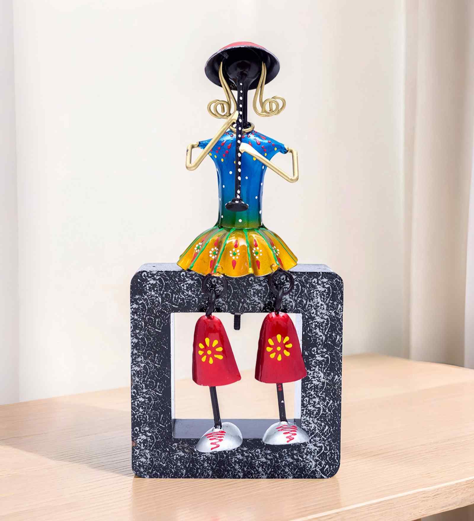 Multicolour Iron Folk Musician Lady Showpiece