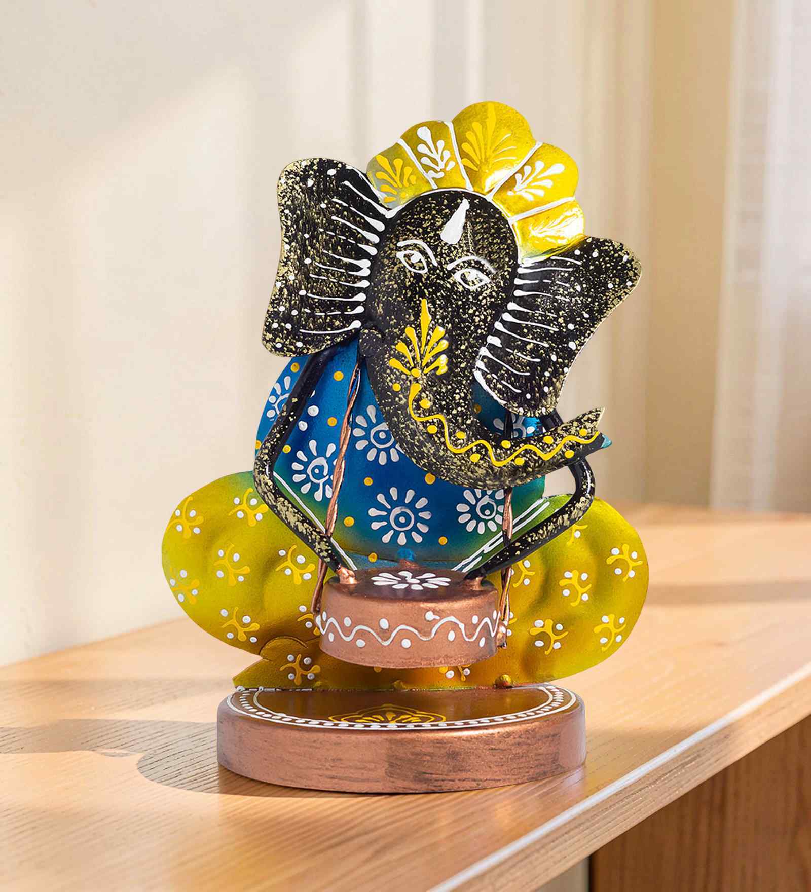 Multicolour Iron Ganesha Drum Decorative Figurine