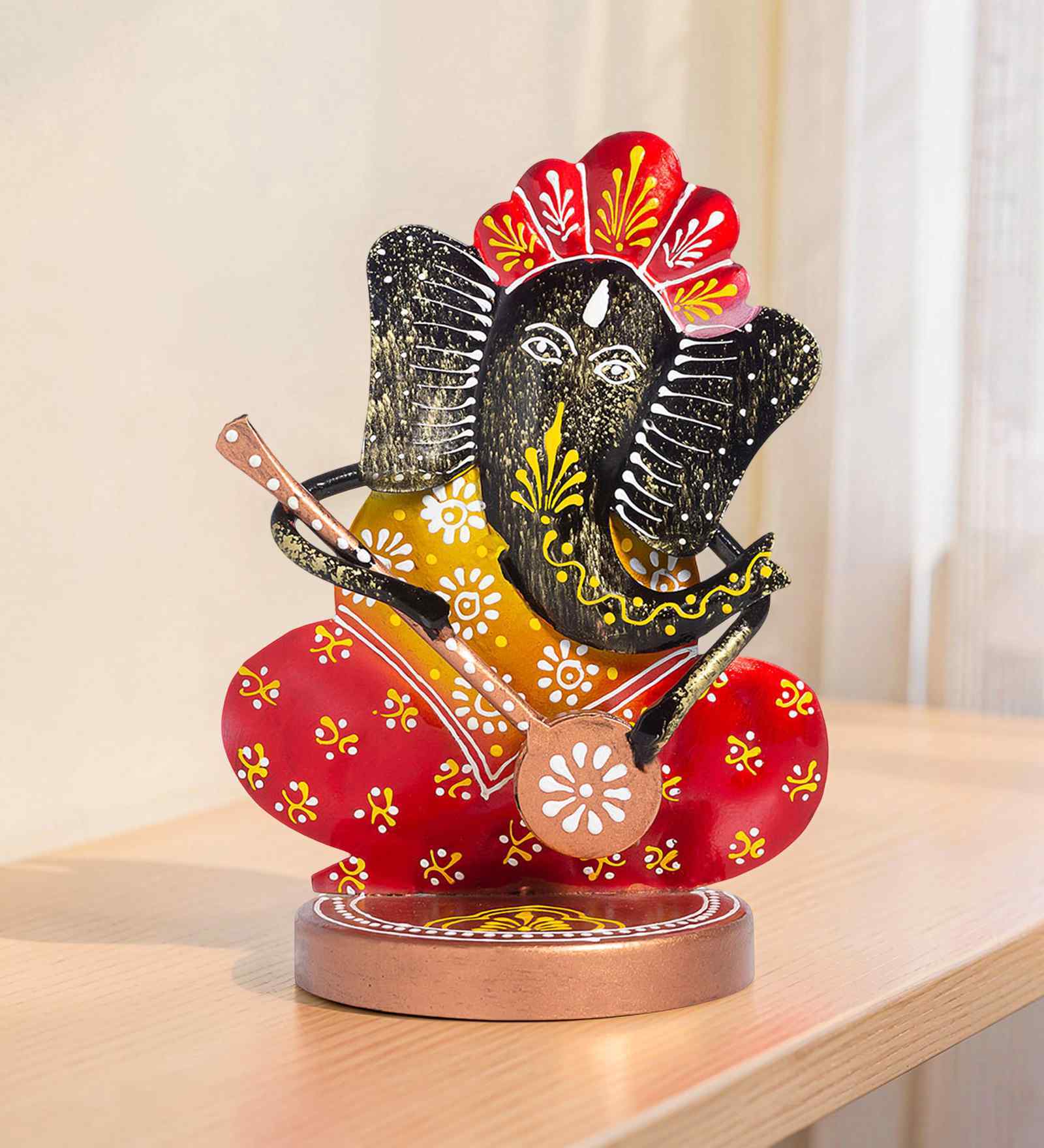 Multicolour Iron Ganesha Veena Tabletop Decor