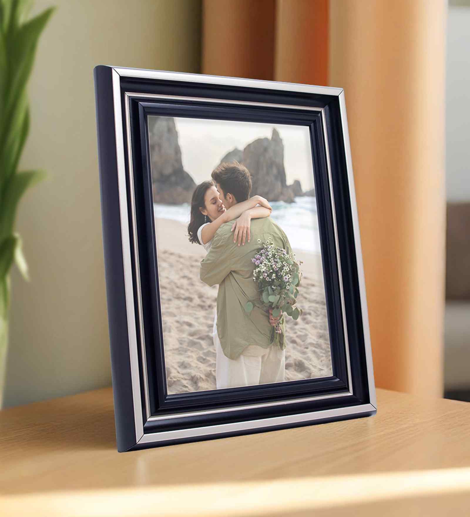 Piano Black & Silver Pvc 5X7 Inch Single Photo Frames