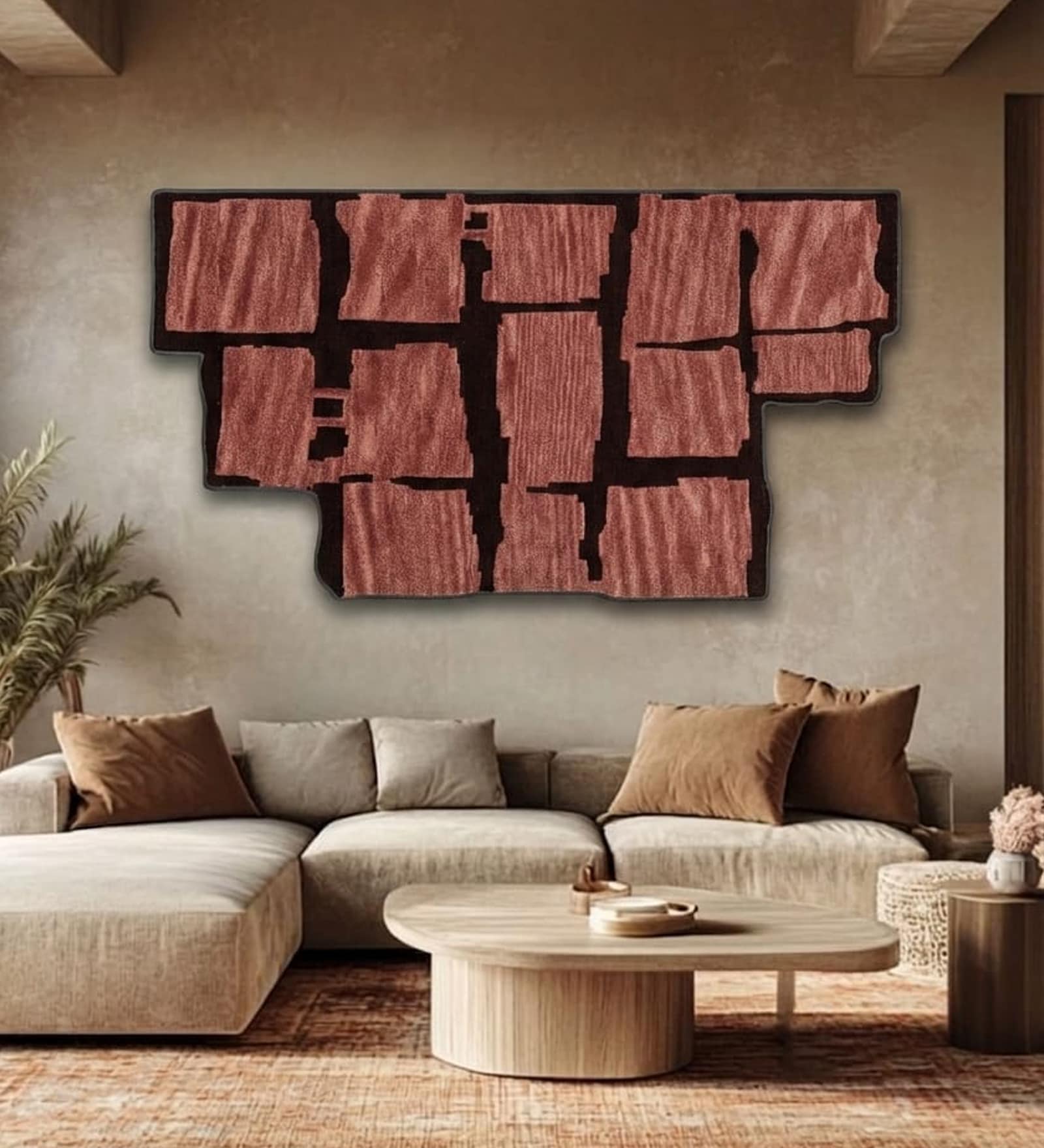 Set Of 1 Rust And Baby Pink High Texture Wool Wall Art