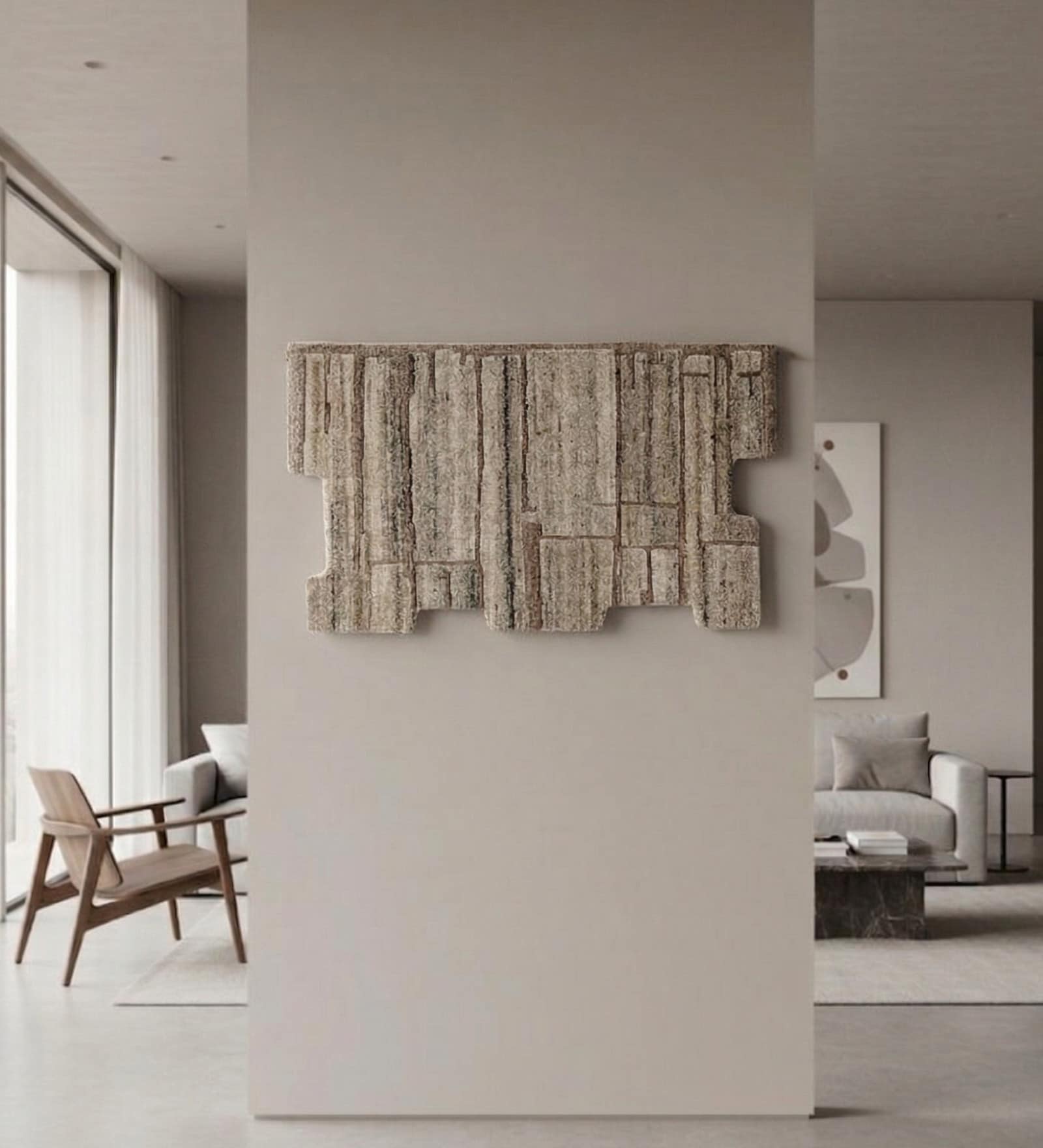 Set Of 1 Warm Light Brown High Texture Wool Wall Art