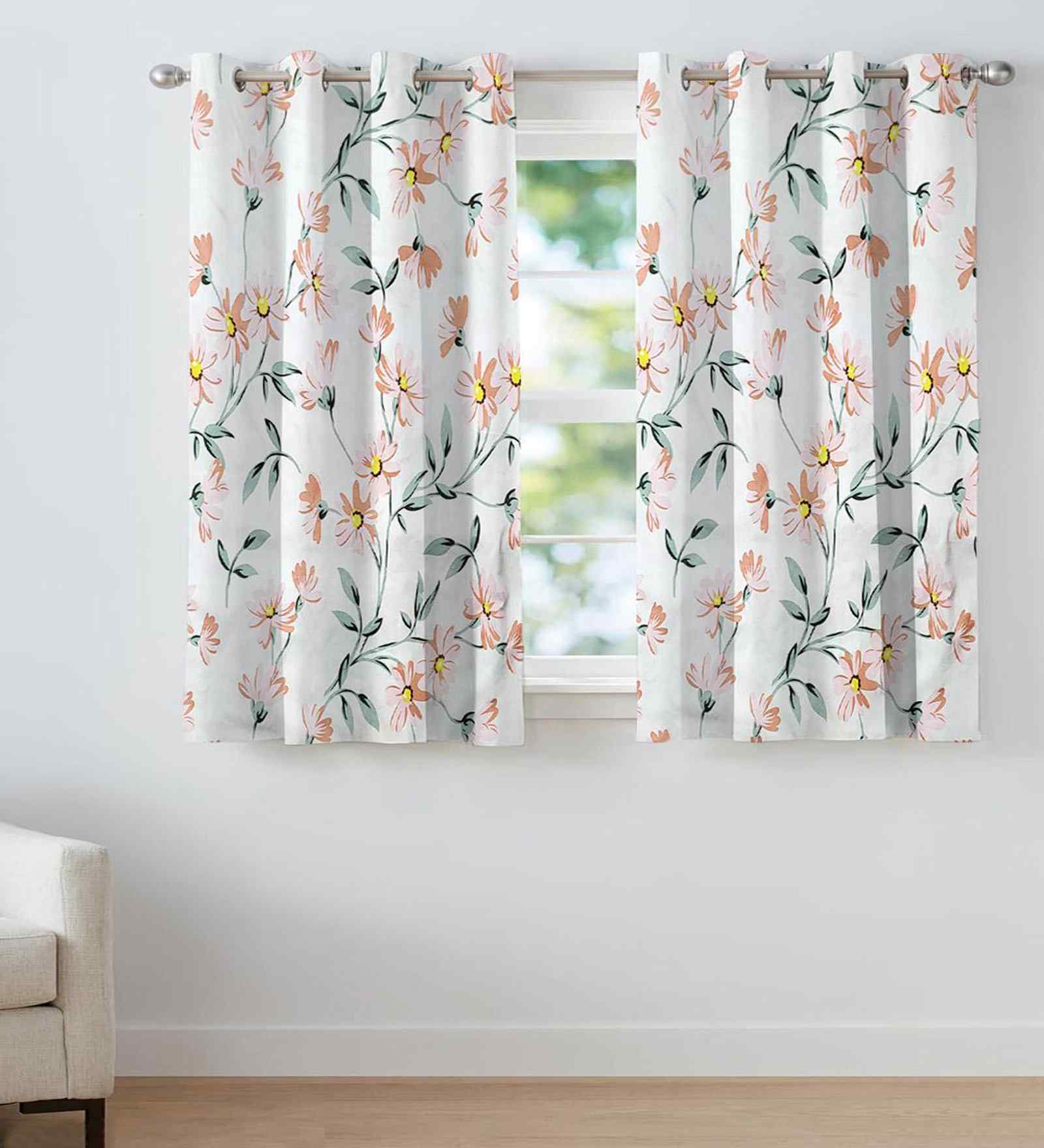 Multicolor Cotton Floral 5ft Window Curtains (2 Pcs)