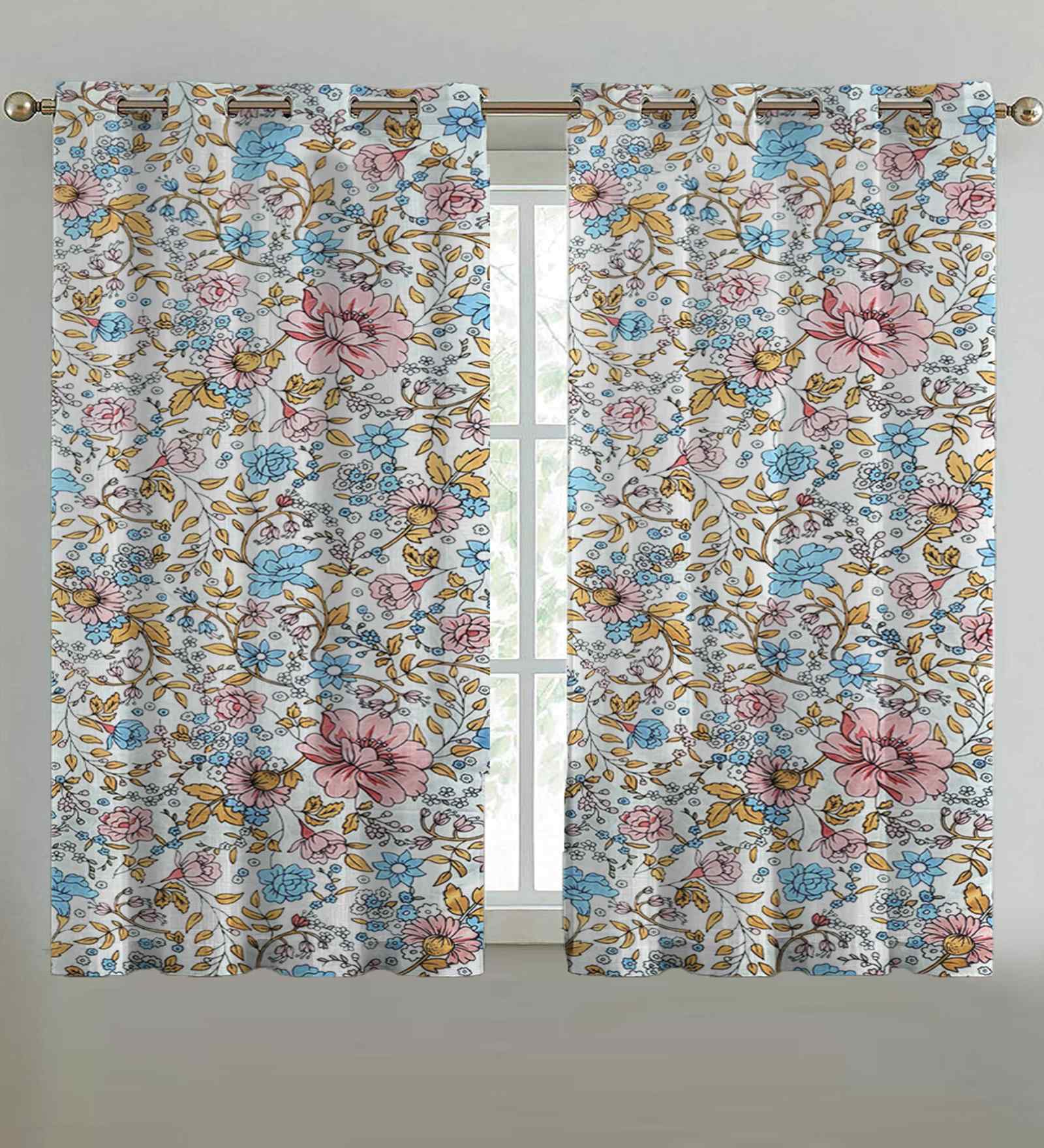 Multicolor Cotton Floral 5ft Window Curtains (2 Pcs)