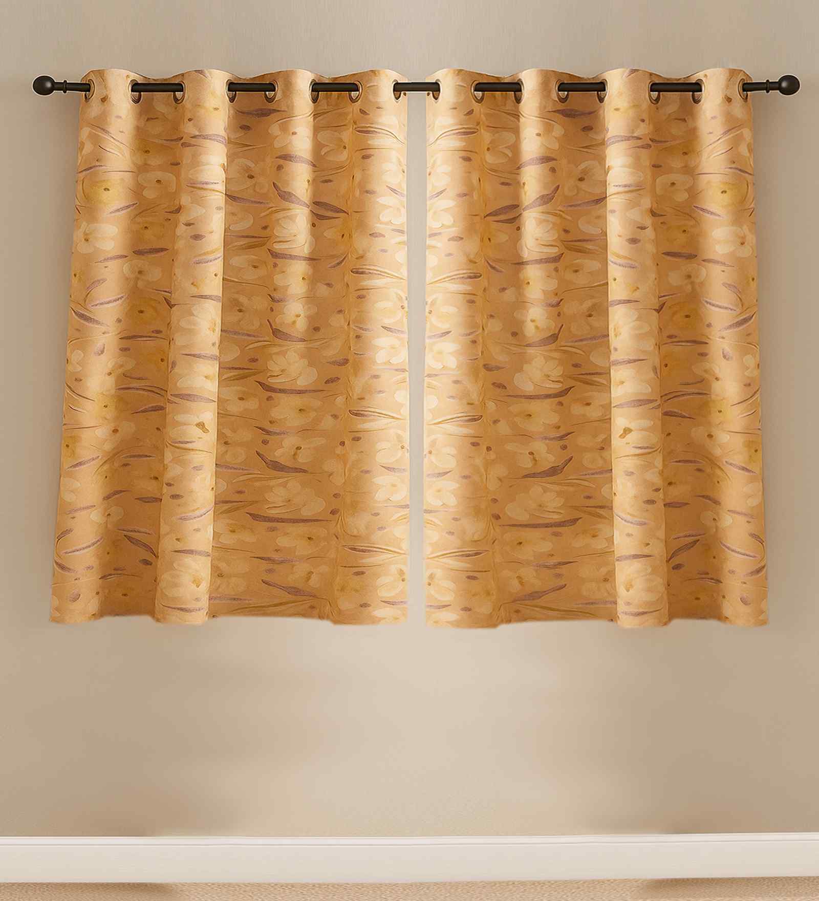 Mustard Cotton Floral 5ft Window Curtains (2 Pcs)