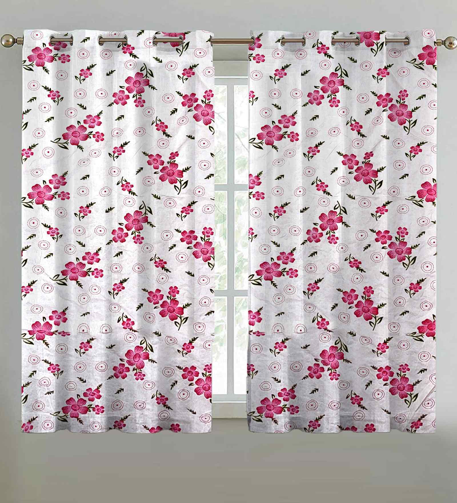 Multicolor Cotton Floral 5ft Window Curtains (2 Pcs)