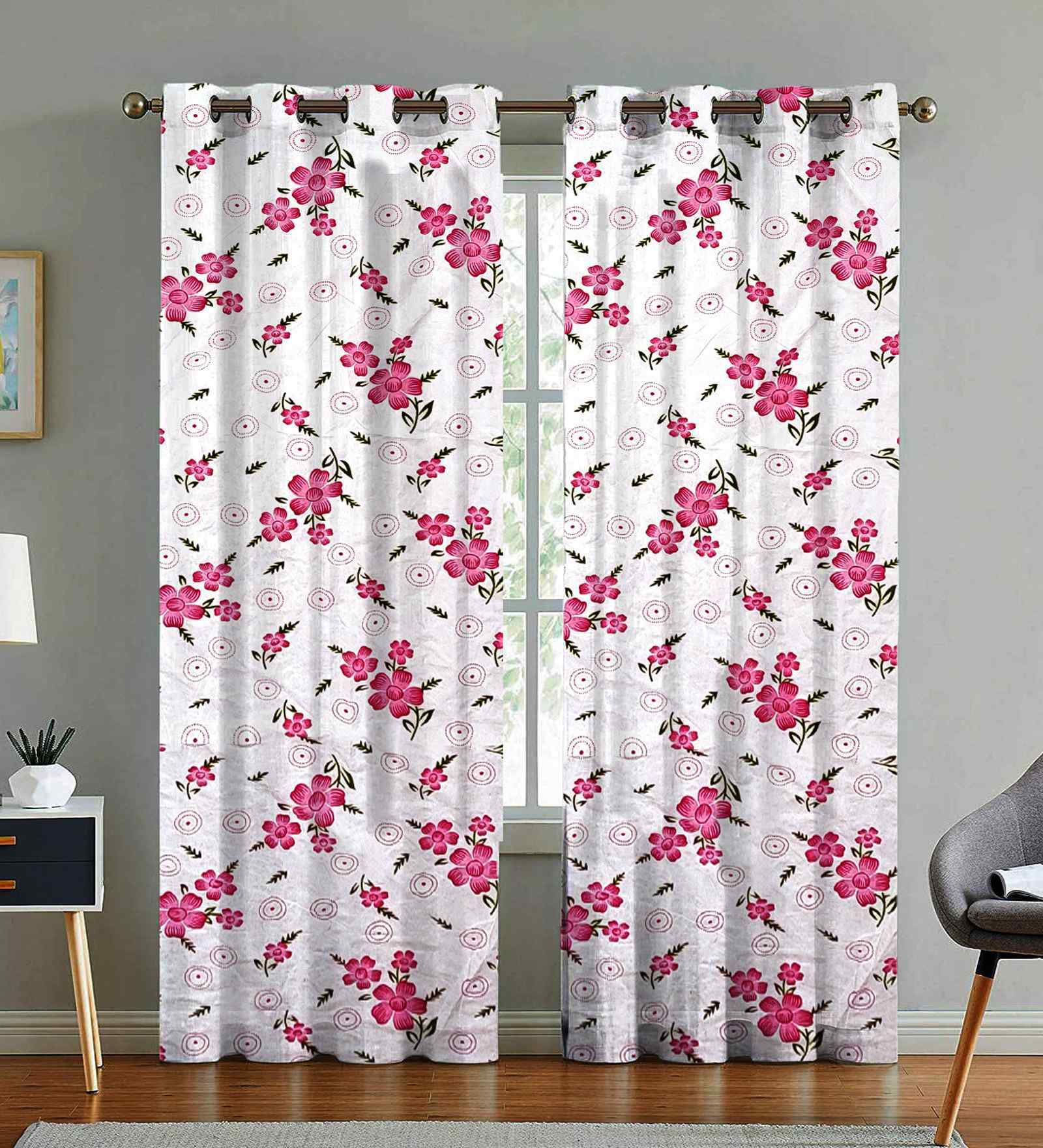 Multicolor Cotton Floral 7ft Door Curtains (2 Pcs)