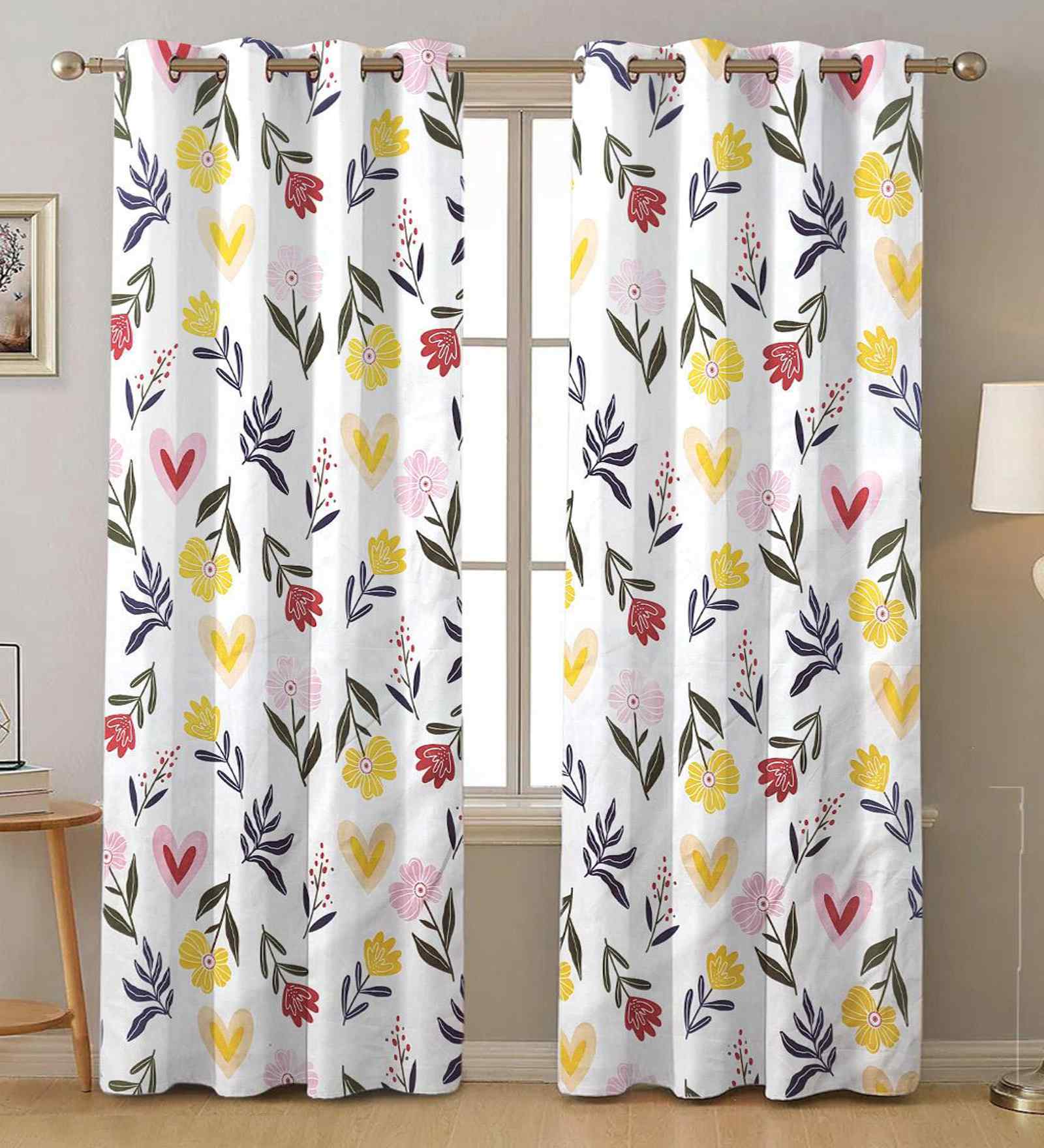Multicolor Cotton Floral 7ft Door Curtains (2 Pcs)
