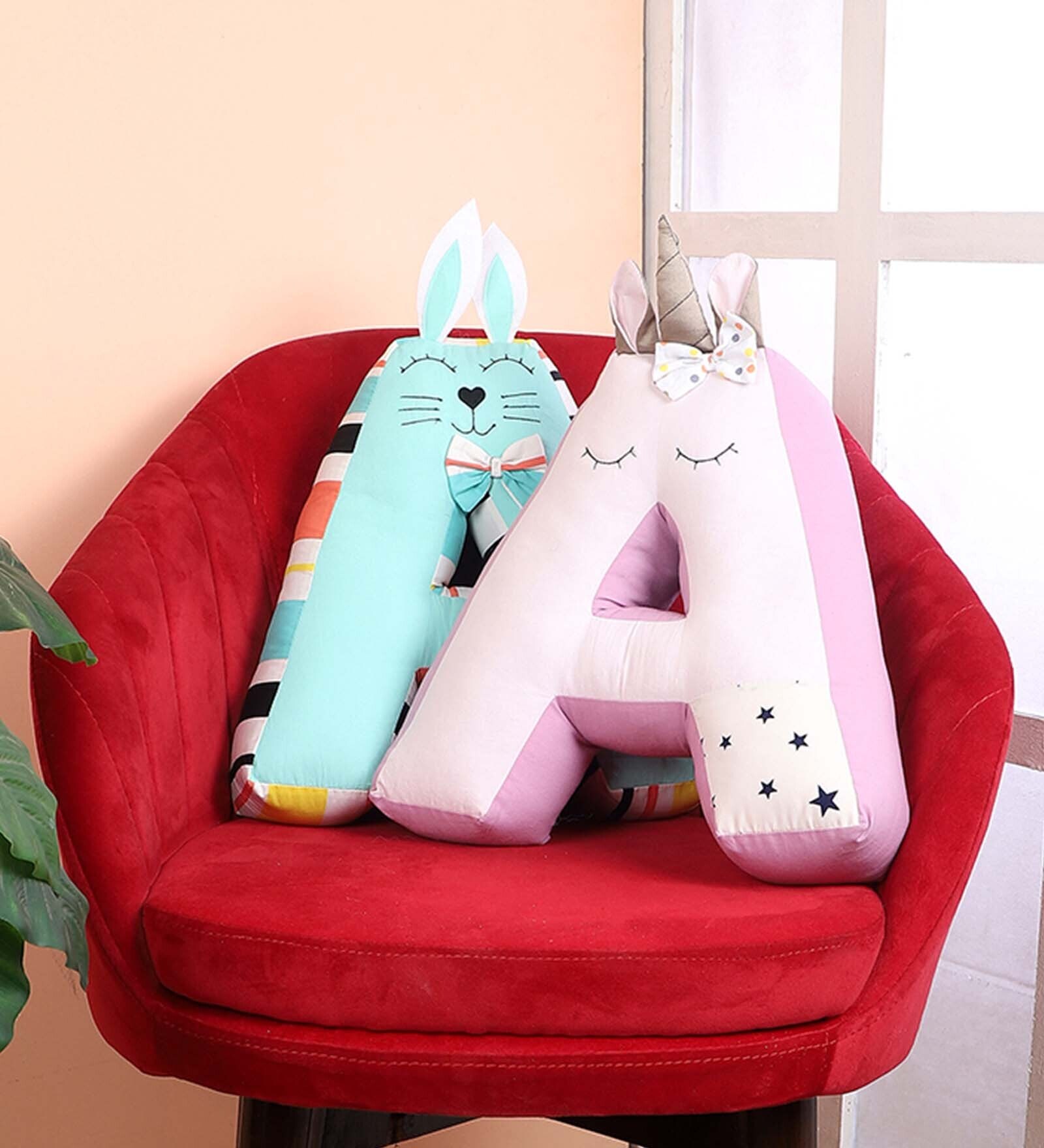 Buy Set Of 2 A Alphabet Shape Cushion With Filler By My Gift Booth at
