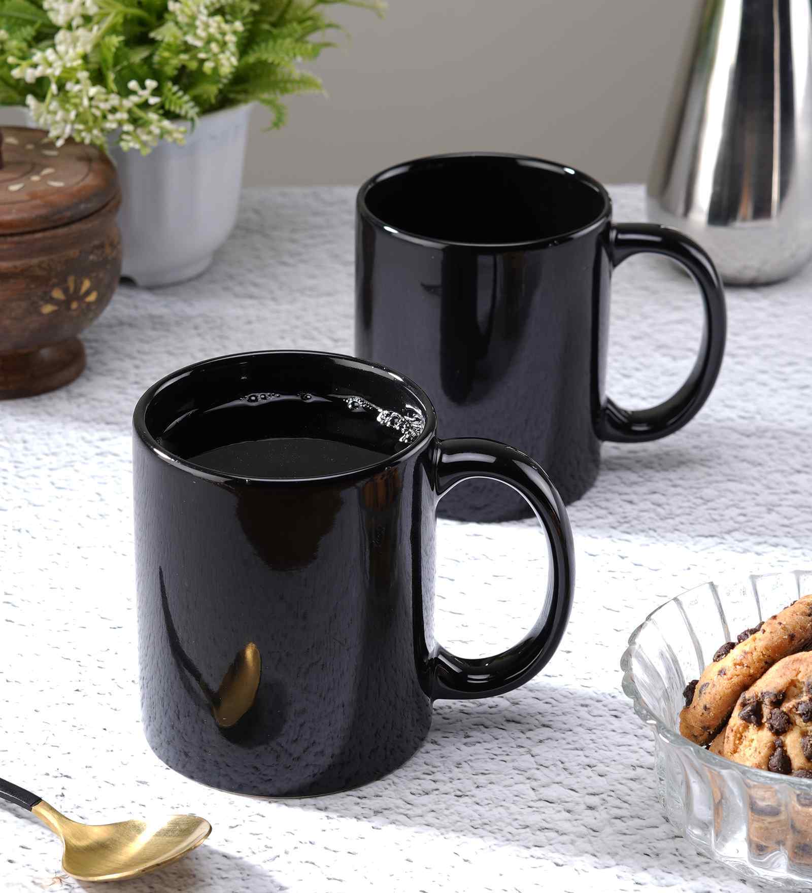 Set of 2 Black Ceramic Mugs