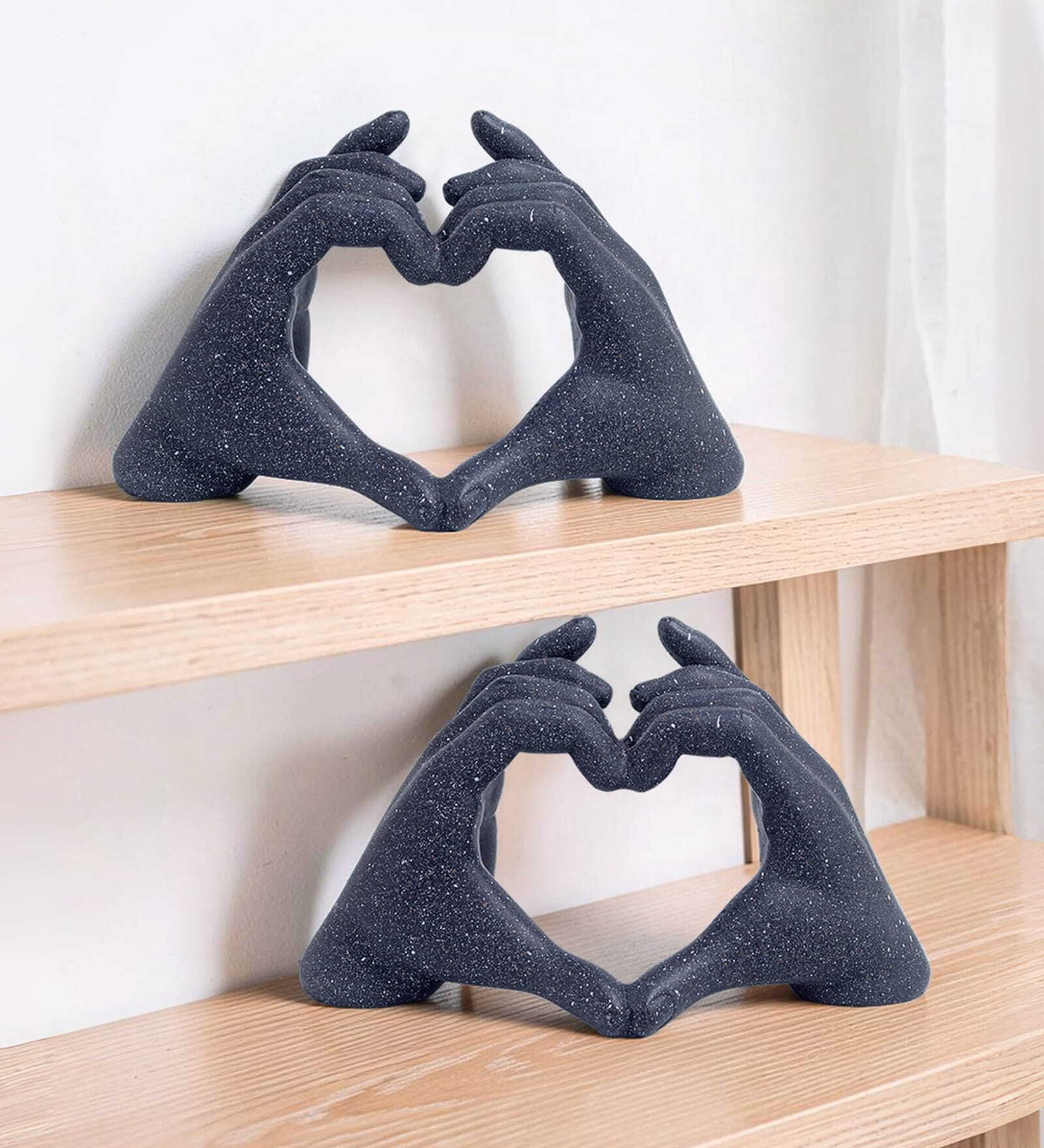 Set of 2 Black Modern Heart Shape Hand Showpiece-Vintage Finish