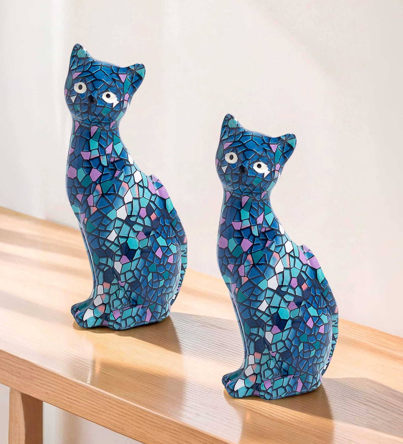 Set of 2 Blue Pink Vintage Cat Showpiece -4 Inch Set of 2 Blue Pink Vintage Cat Showpiece -4 Inch