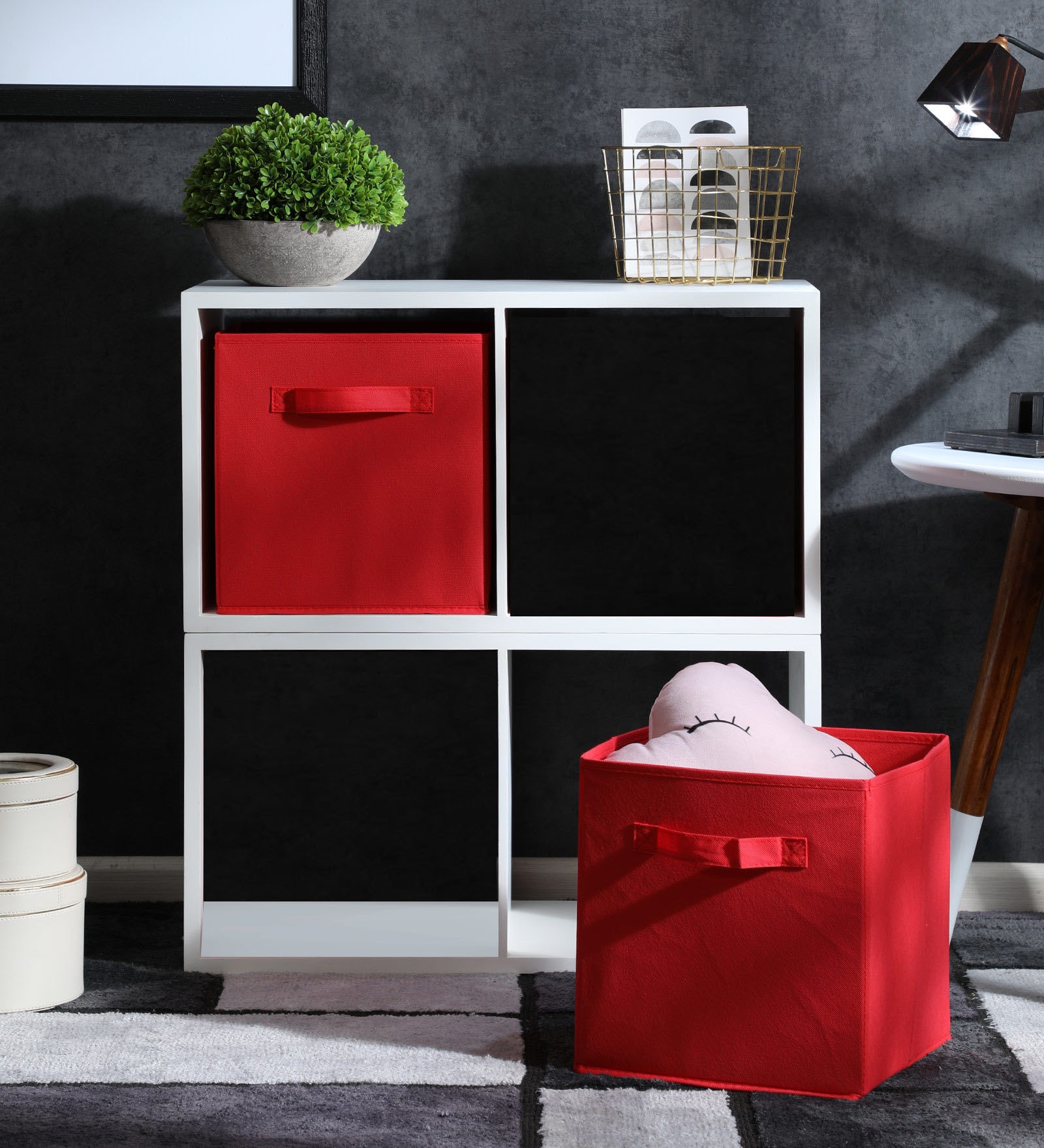 Set of 2 Birch Wood Box Storage Cabinets in White