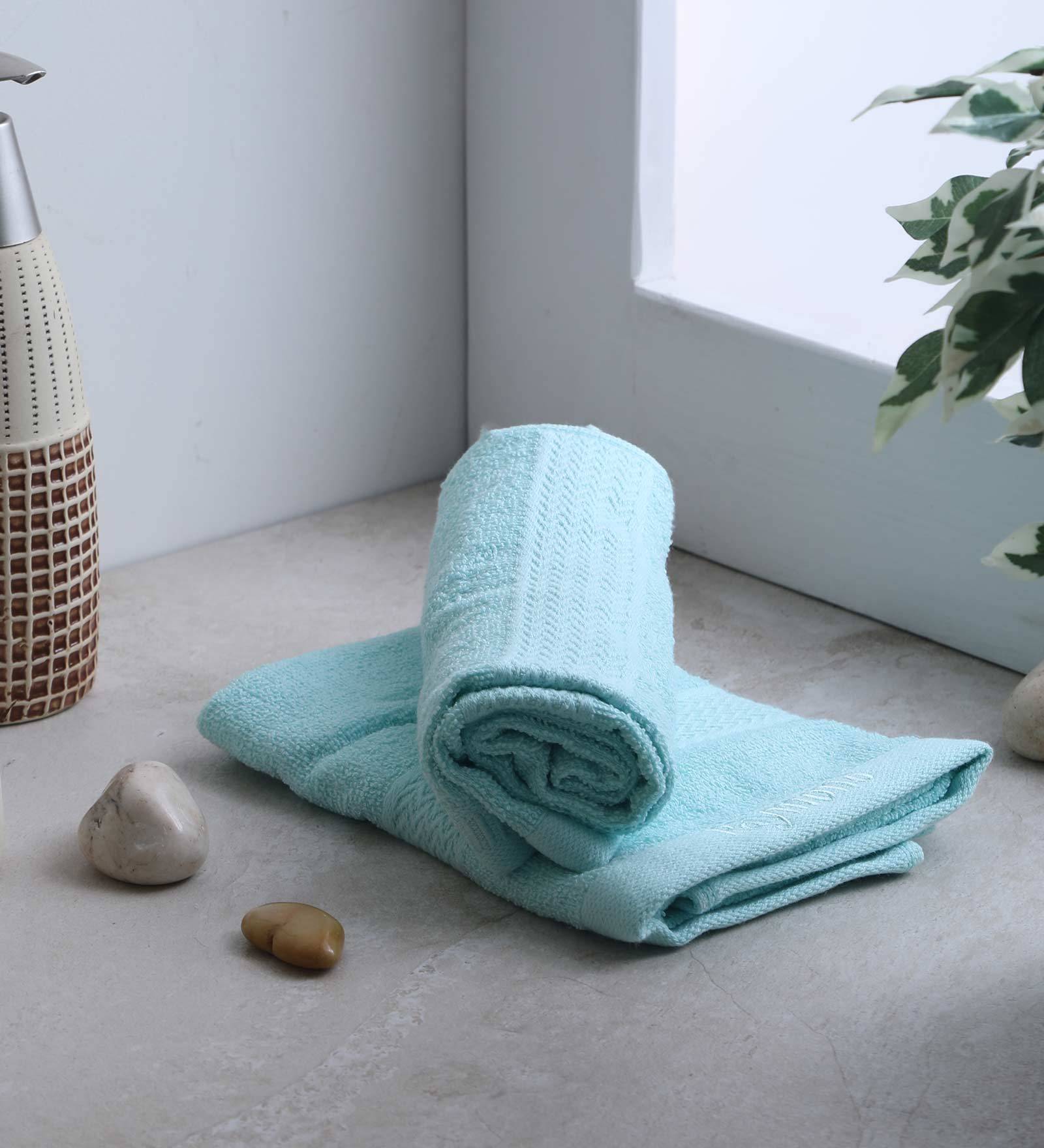 Buy Blue Cotton 380 GSM Hand Towels (Set of 4) by Raymond Home Online