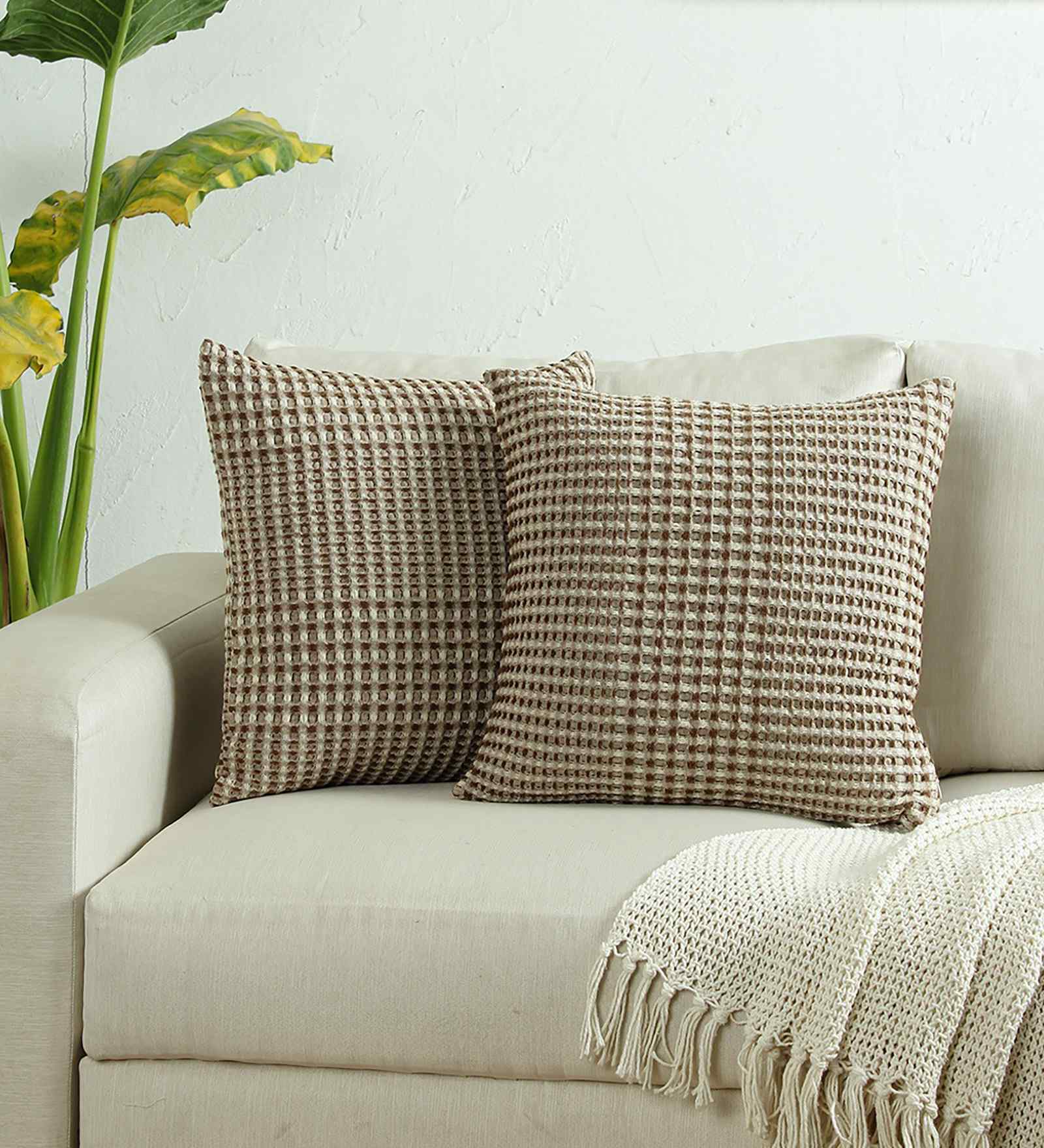 Set Of 2 Dark Brown Cotton Solid Cushion Covers