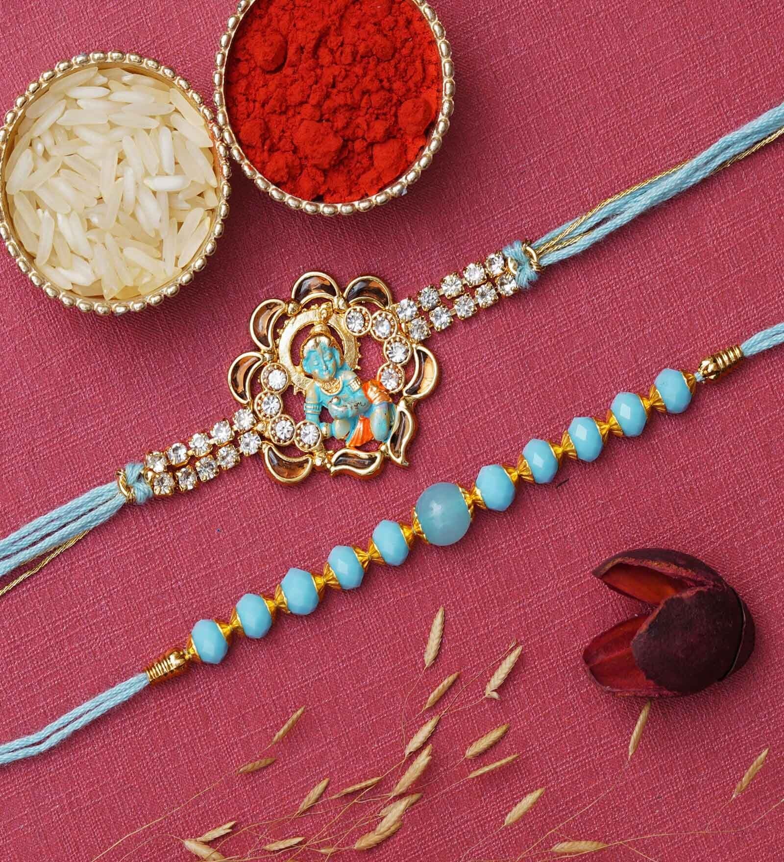 Set of 2 Designer Rakhi & Roli Chawal Pack